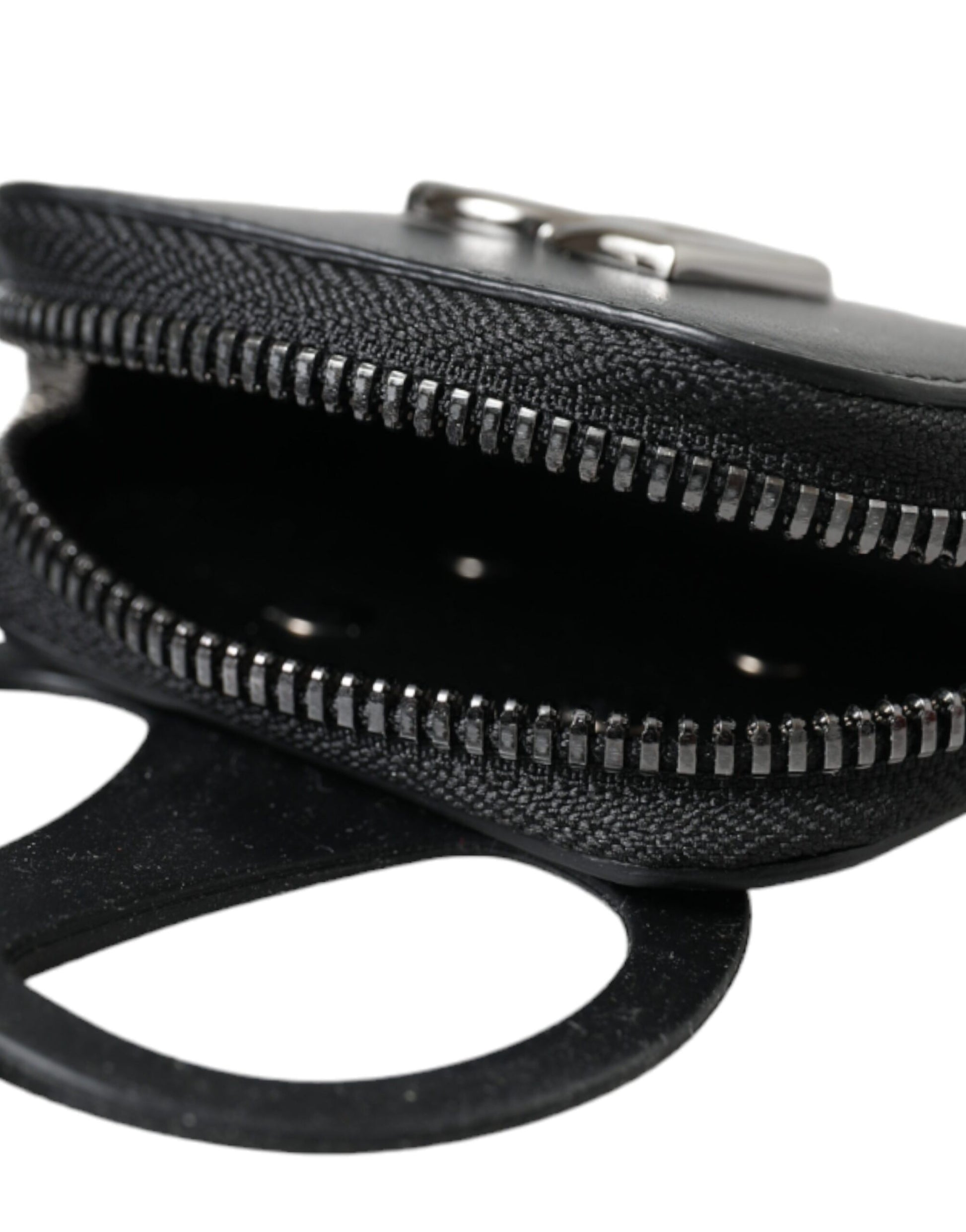 Dolce & Gabbana Black Calfskin Leather DG Logo Coin Purse Lanyard Wallet Curated Luxury Accessories by Orvyn