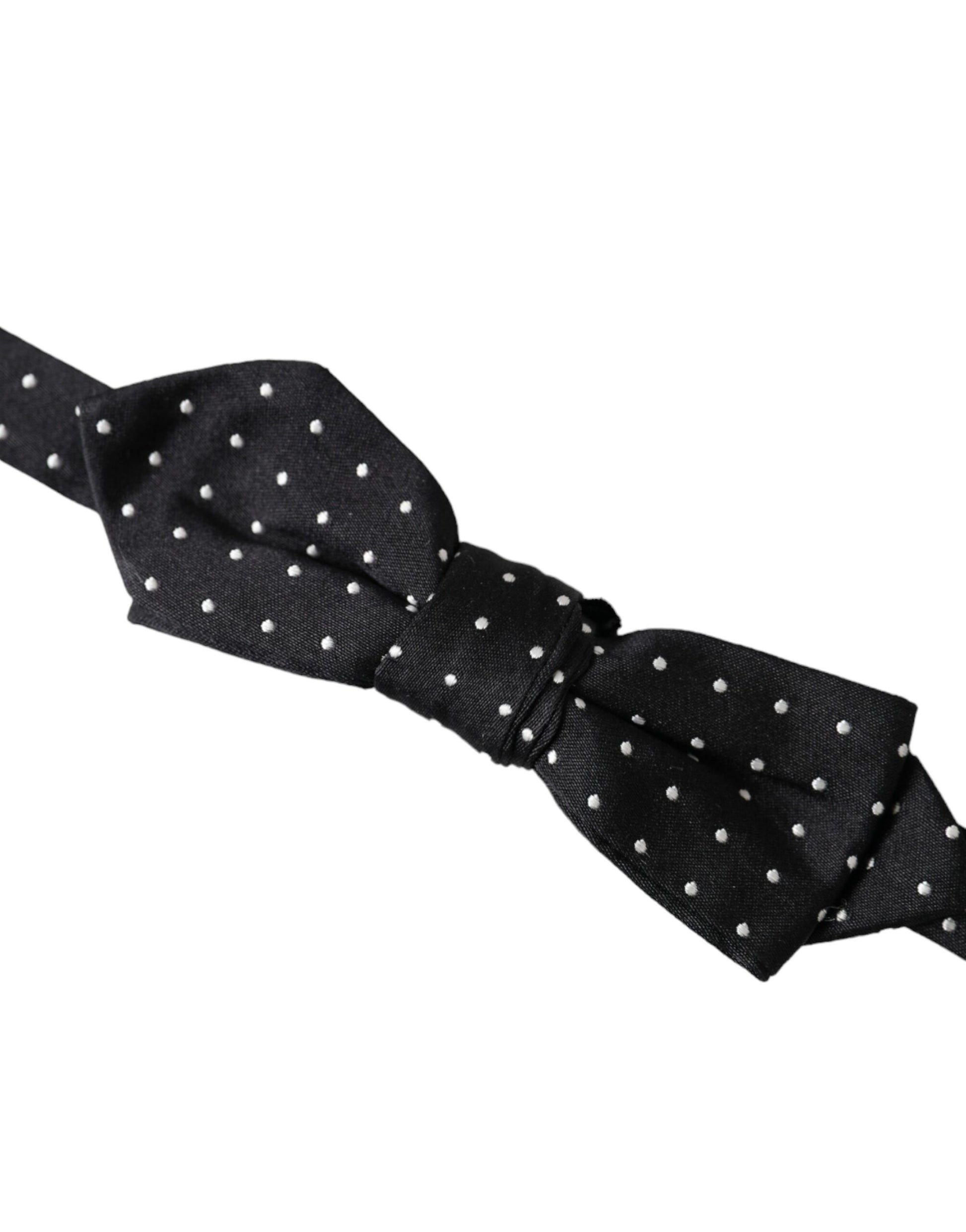 Dolce & Gabbana Black Silk Polka Dot Adjustable Neck Men Papillon Bow Tie Curated Luxury Accessories by Orvyn