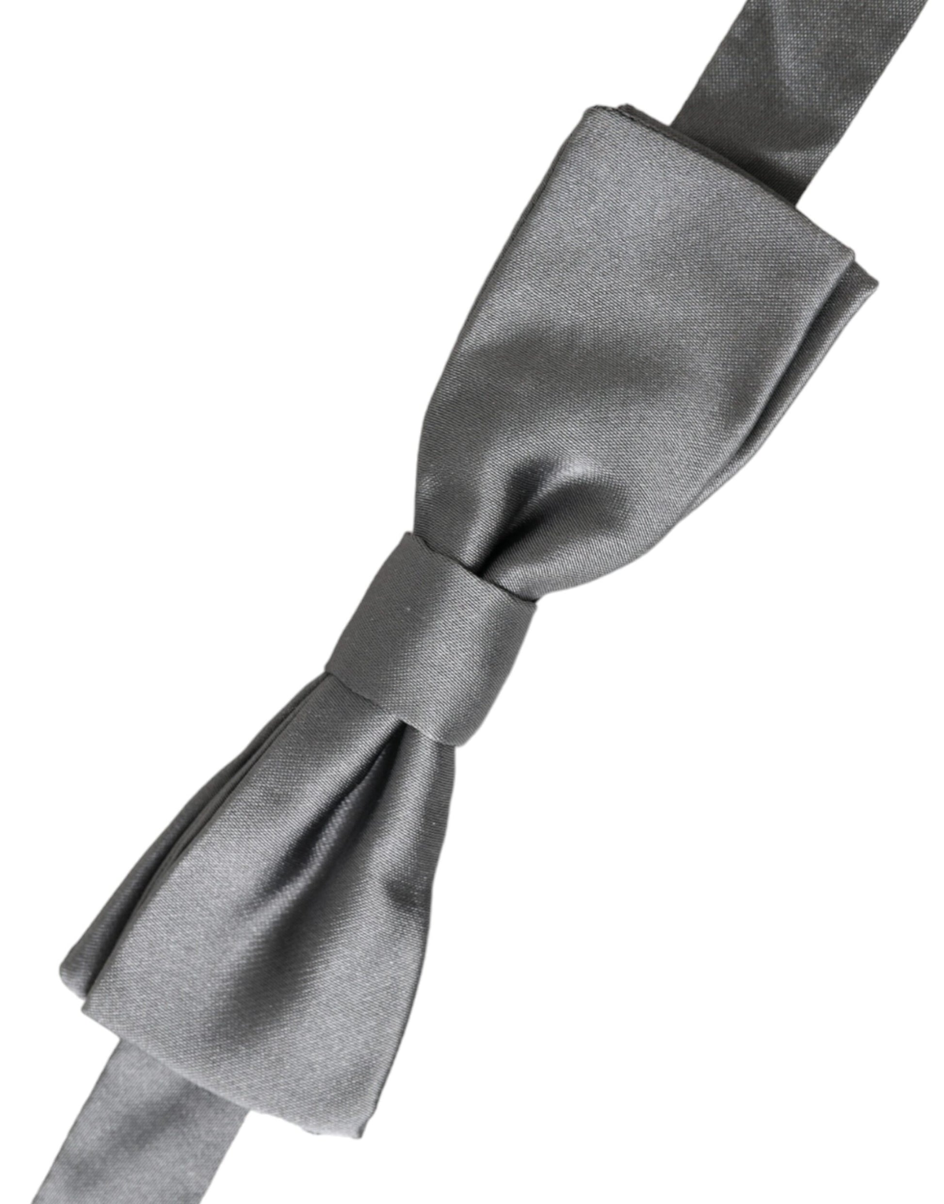 Dolce & Gabbana Gray Satin Silk Adjustable Neck Men Papillon Bow Tie grau