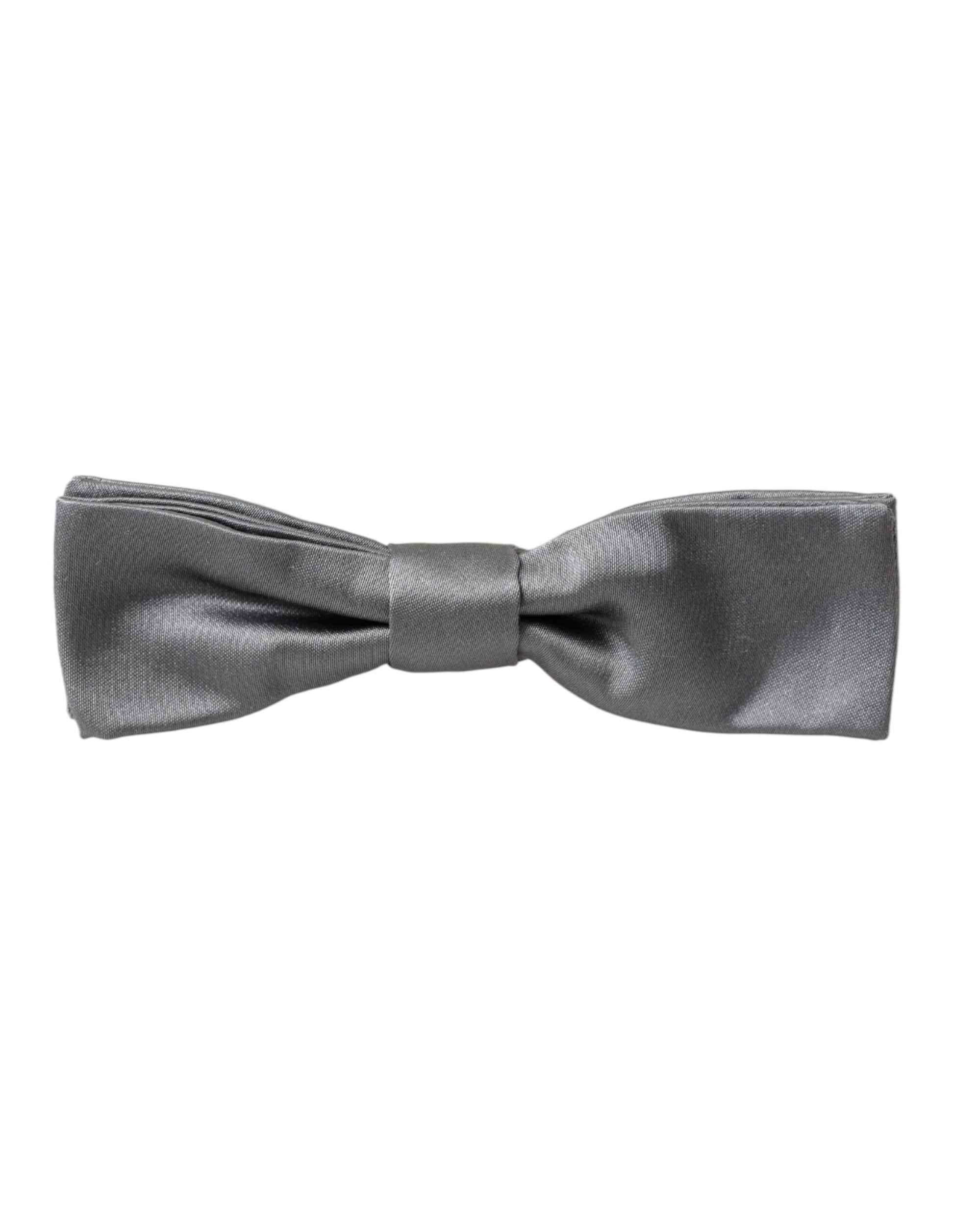 Dolce & Gabbana Gray Satin Silk Adjustable Neck Men Papillon Bow Tie grau