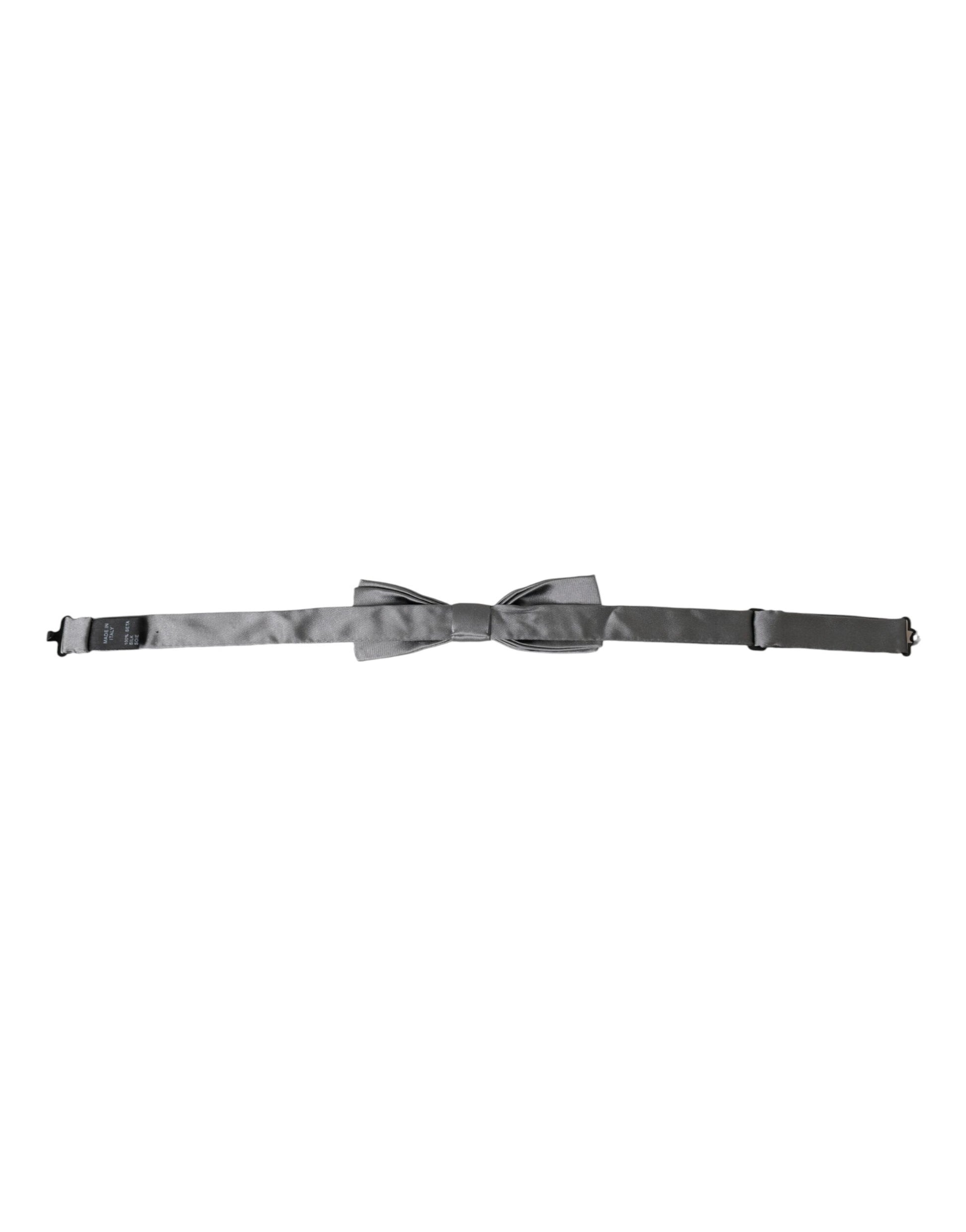 Dolce & Gabbana Gray Satin Silk Adjustable Neck Men Papillon Bow Tie grau