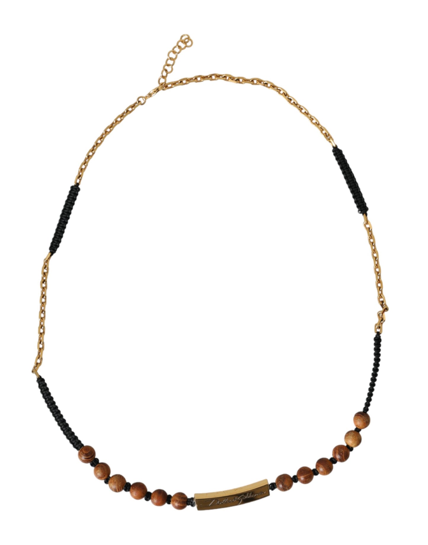 Dolce & Gabbana Black Gold Wooden Beaded Logo Pendant Curated Luxury Accessories by Orvyn