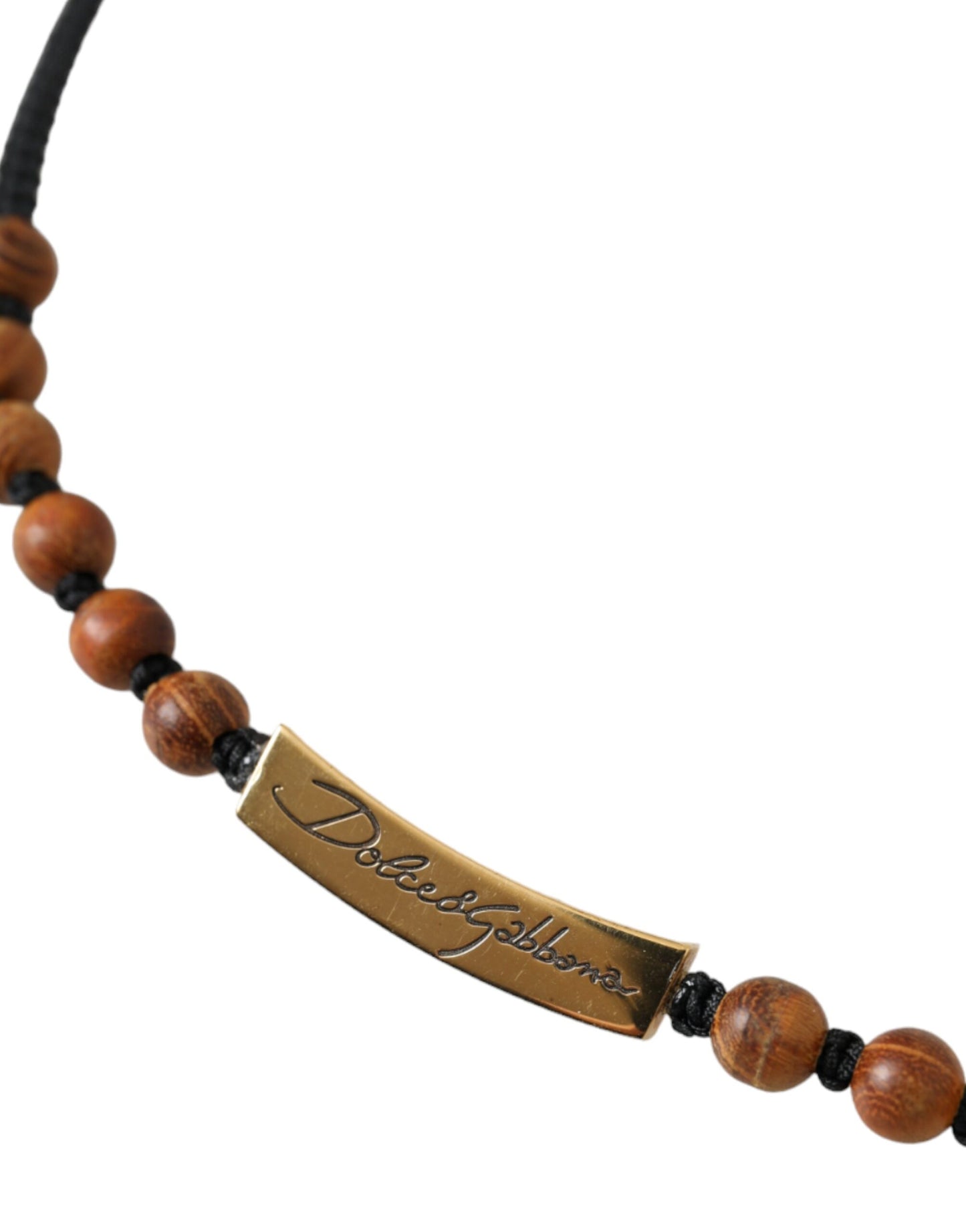 Dolce & Gabbana Black Gold Wooden Beaded Logo Pendant Curated Luxury Accessories by Orvyn