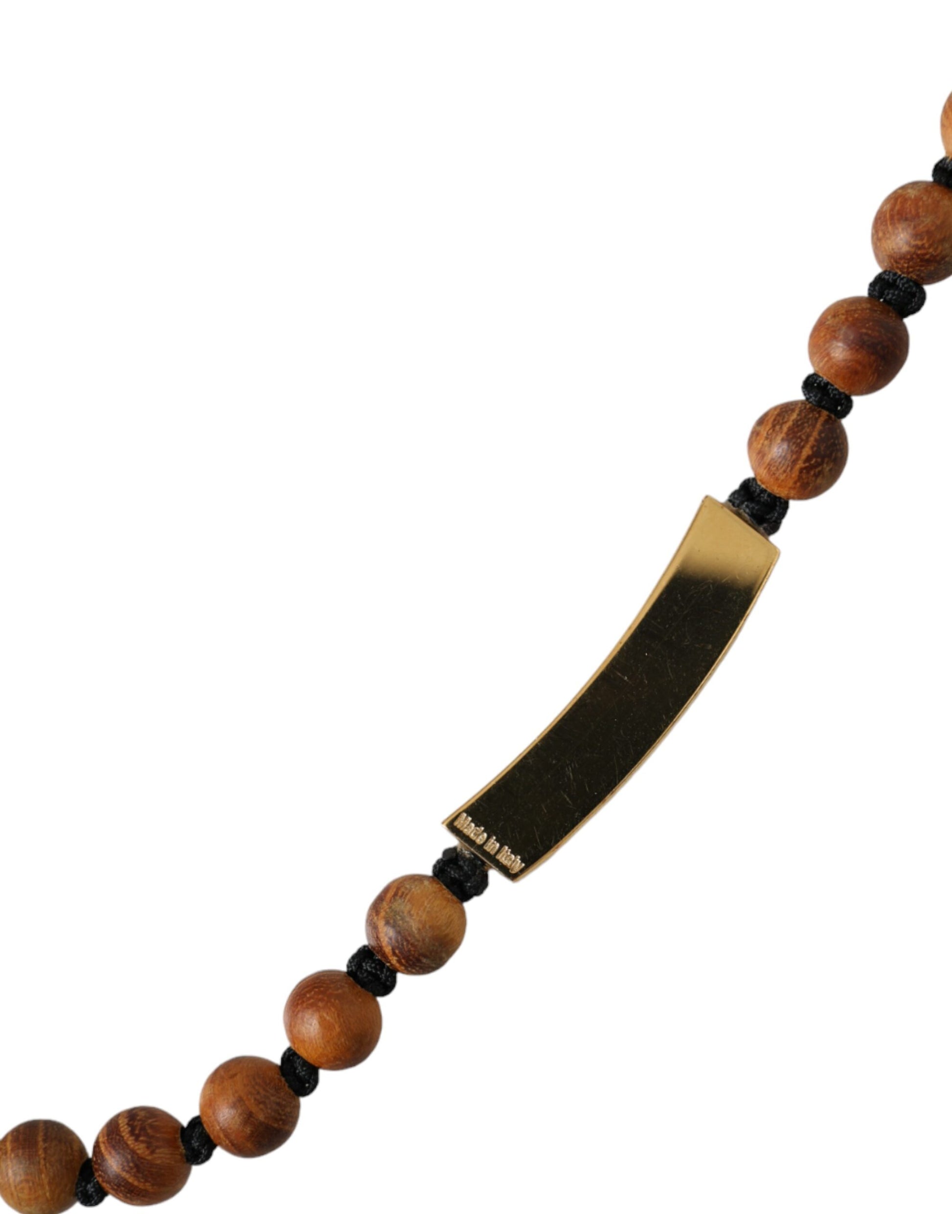 Dolce & Gabbana Black Gold Wooden Beaded Logo Pendant Curated Luxury Accessories by Orvyn