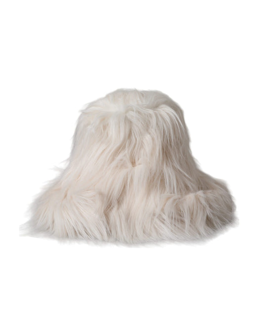 Dolce & Gabbana Off White Acrylic Fur Womens Bucket Hat Curated Luxury Accessories by Orvyn