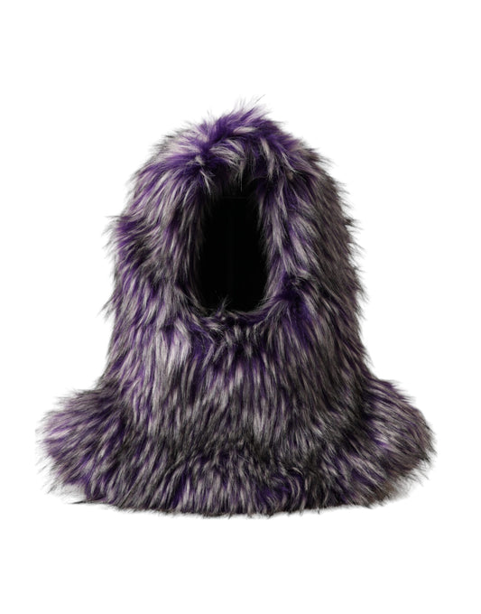 Dolce & Gabbana Purple Faux Fur Whole Head Wrap Hat Curated Luxury Accessories by Orvyn