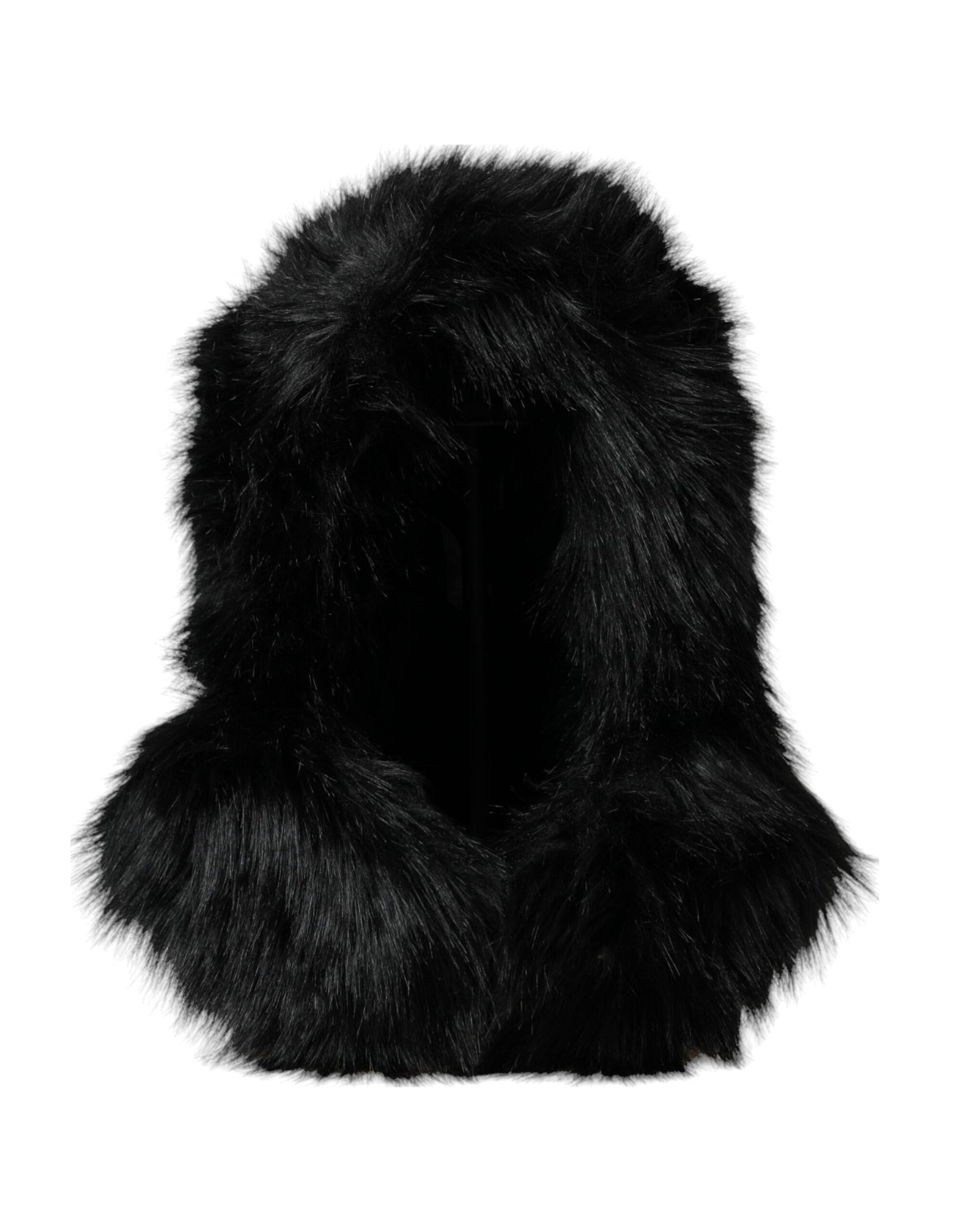 Dolce & Gabbana Black Faux Fur Whole Head Wrap Hat Curated Luxury Accessories by Orvyn
