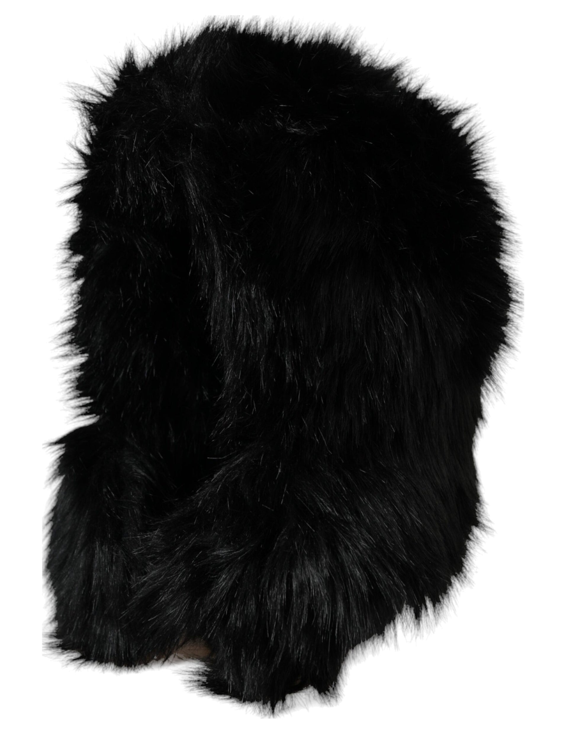 Dolce & Gabbana Black Faux Fur Whole Head Wrap Hat Curated Luxury Accessories by Orvyn