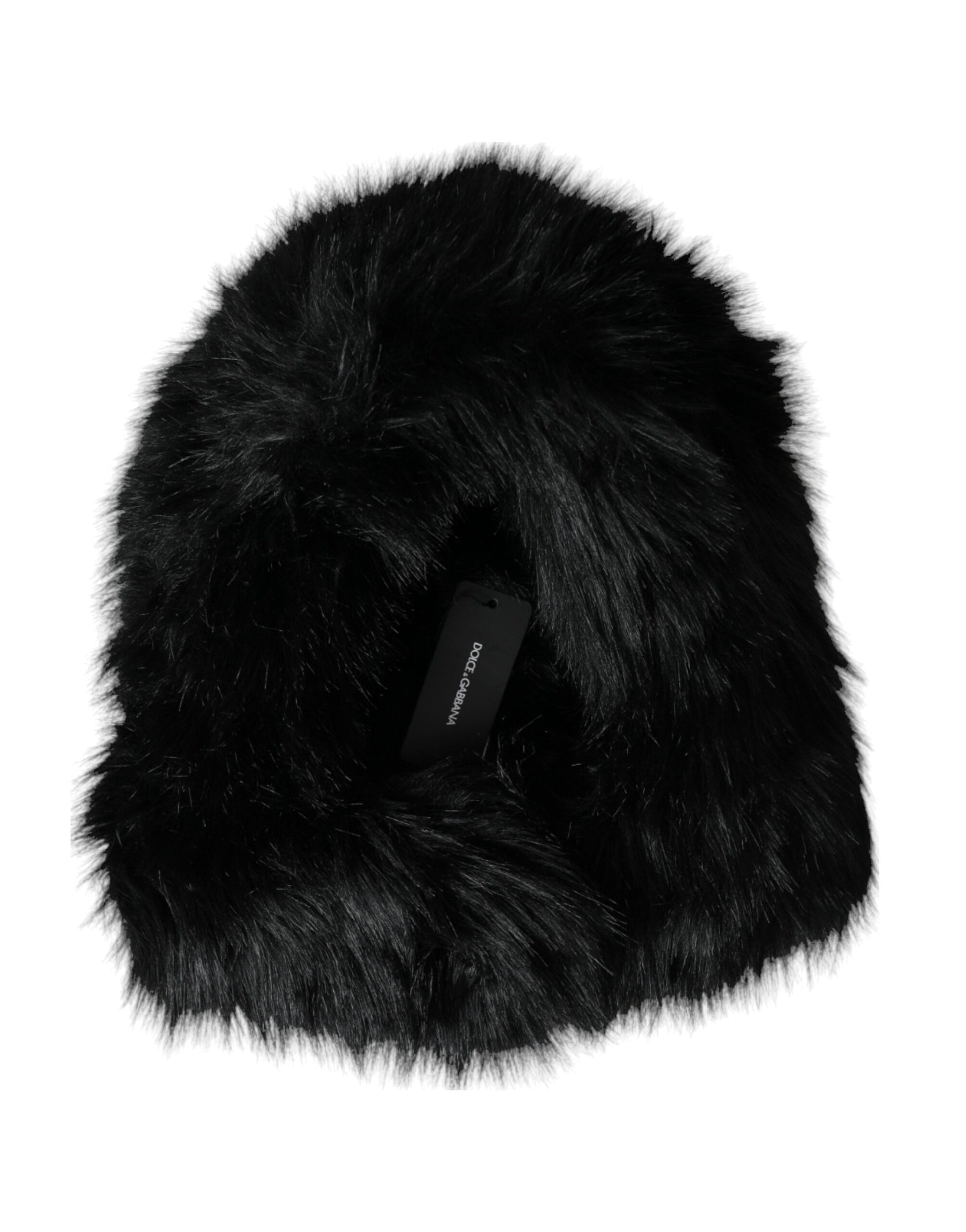 Dolce & Gabbana Black Faux Fur Whole Head Wrap Hat Curated Luxury Accessories by Orvyn