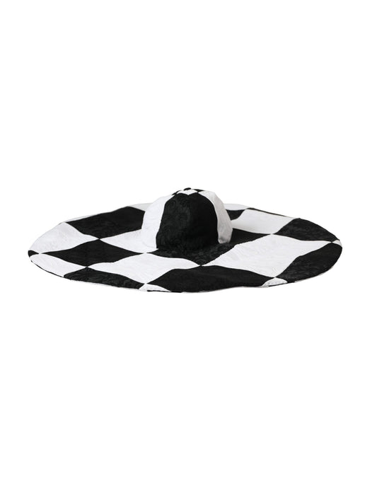 Dolce & Gabbana Black White Checkered Wide Brim Floppy Hat Curated Luxury Accessories by Orvyn