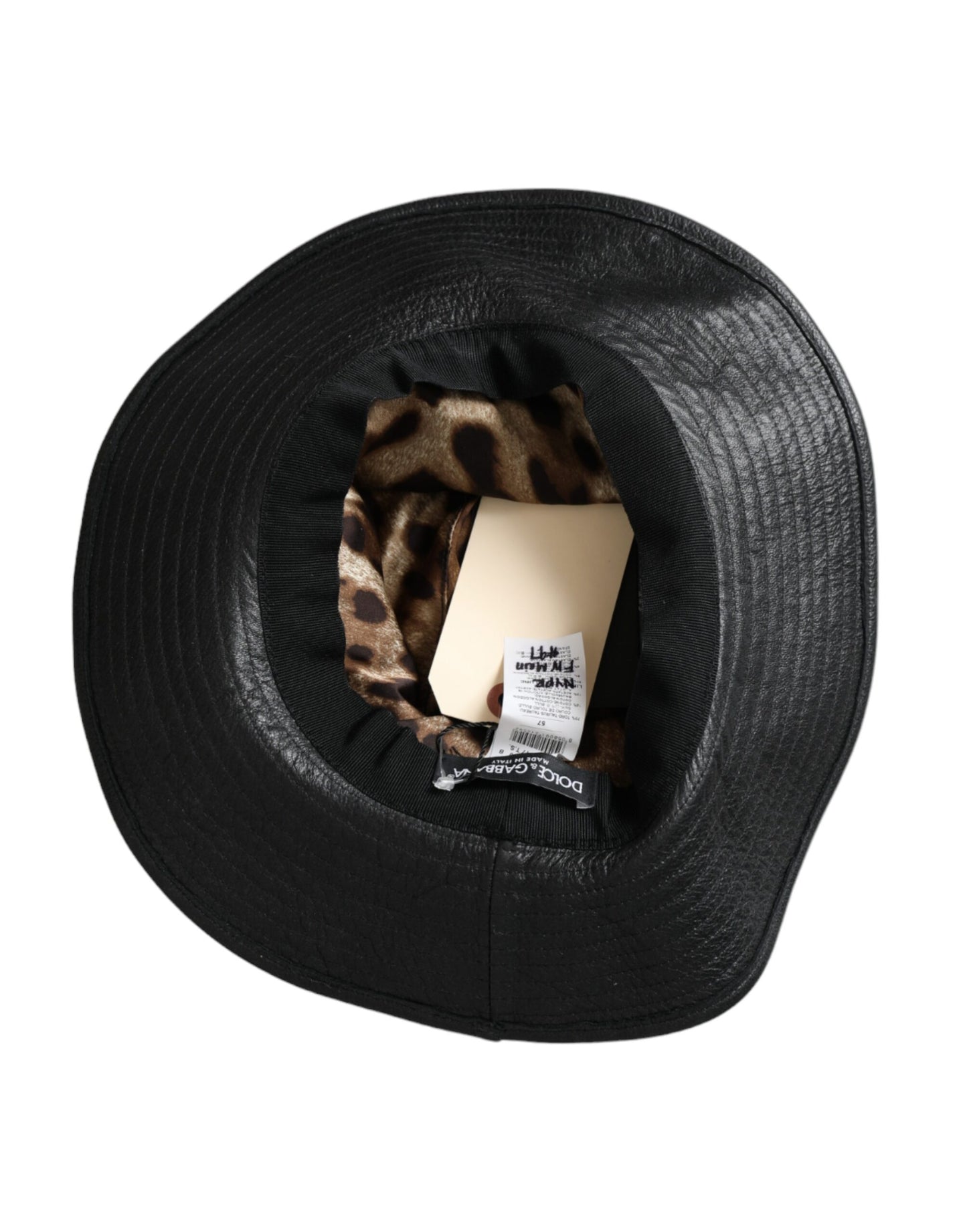 Dolce & Gabbana Black Leather DG Coin Crystal Wide Brim Hat Curated Luxury Accessories by Orvyn
