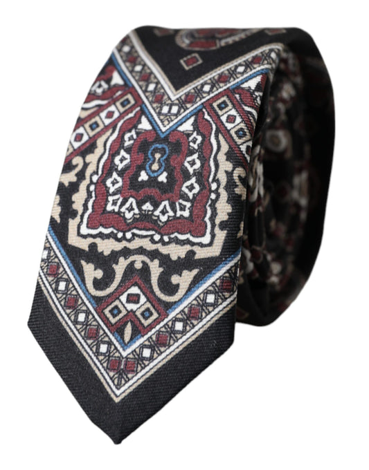 Dolce & Gabbana Black Printed 100% Silk Adjustable Men Tie Curated Luxury Accessories by Orvyn