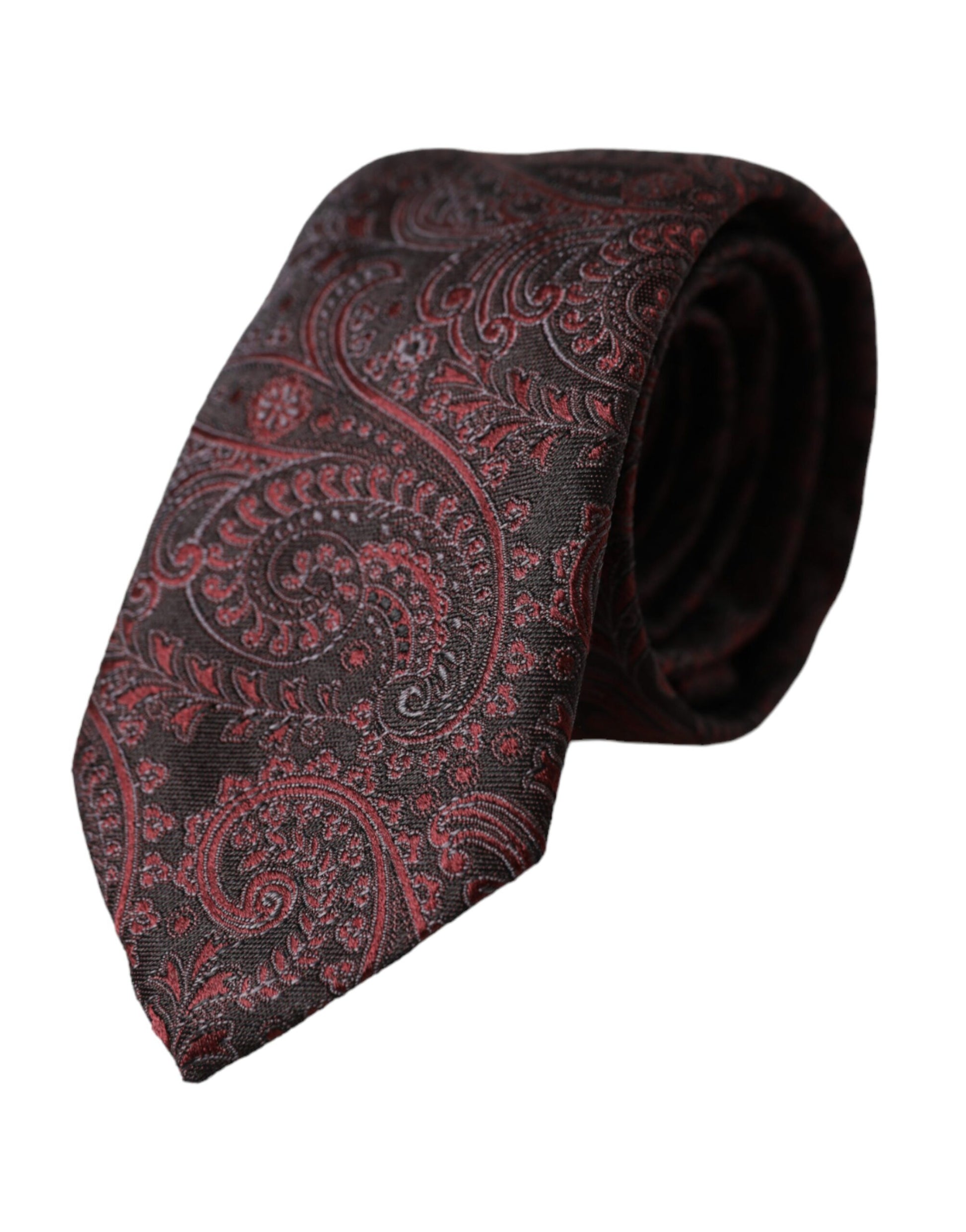 Dolce & Gabbana Bordeaux Patterned Silk Adjustable Men Tie Curated Luxury Accessories by Orvyn