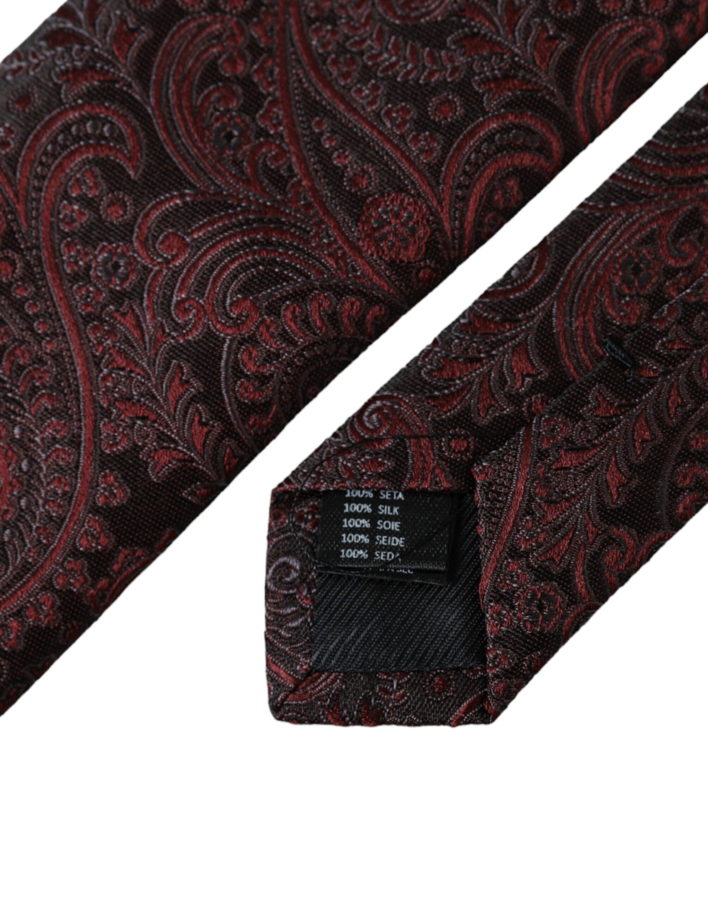 Dolce & Gabbana Bordeaux Patterned Silk Adjustable Men Tie Curated Luxury Accessories by Orvyn