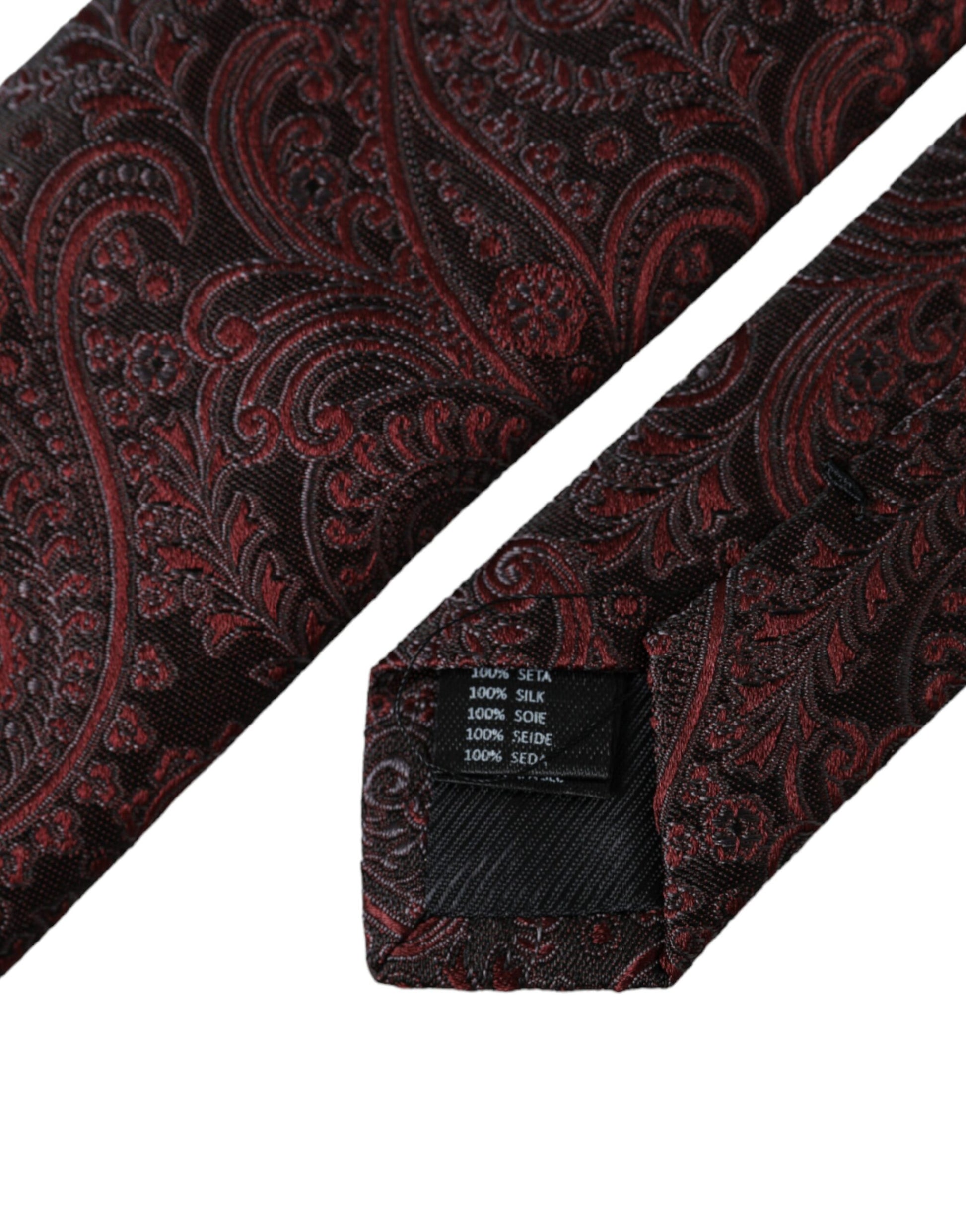 Dolce & Gabbana Bordeaux Patterned Silk Adjustable Men Tie Curated Luxury Accessories by Orvyn