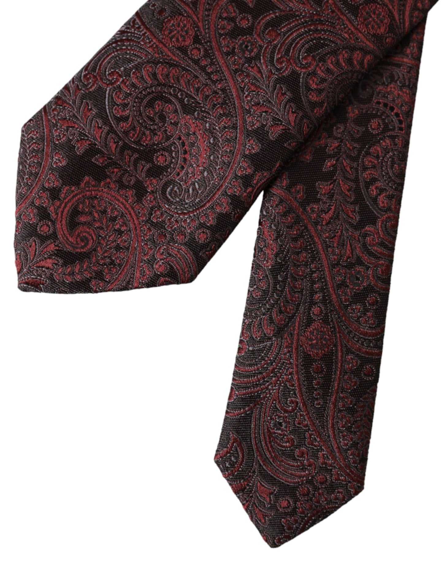 Dolce & Gabbana Bordeaux Patterned Silk Adjustable Men Tie Curated Luxury Accessories by Orvyn