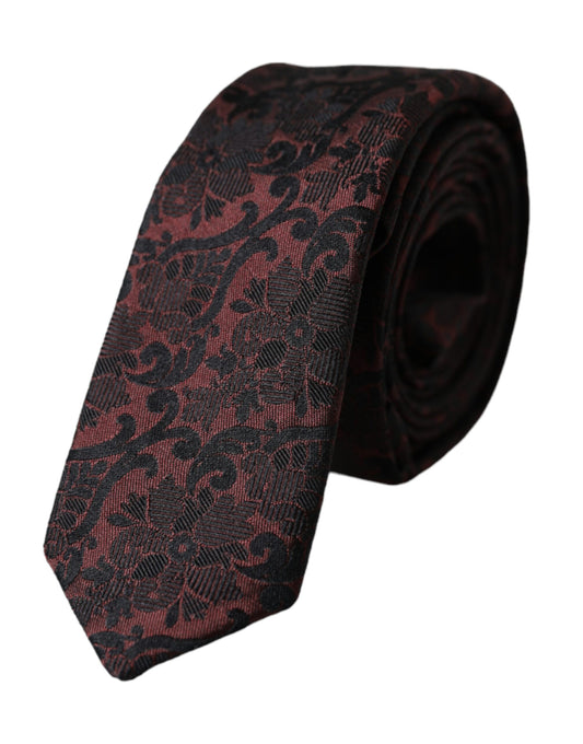 Dolce & Gabbana Maroon Floral Fantasy Silk Adjustable Men Tie Curated Luxury Accessories by Orvyn