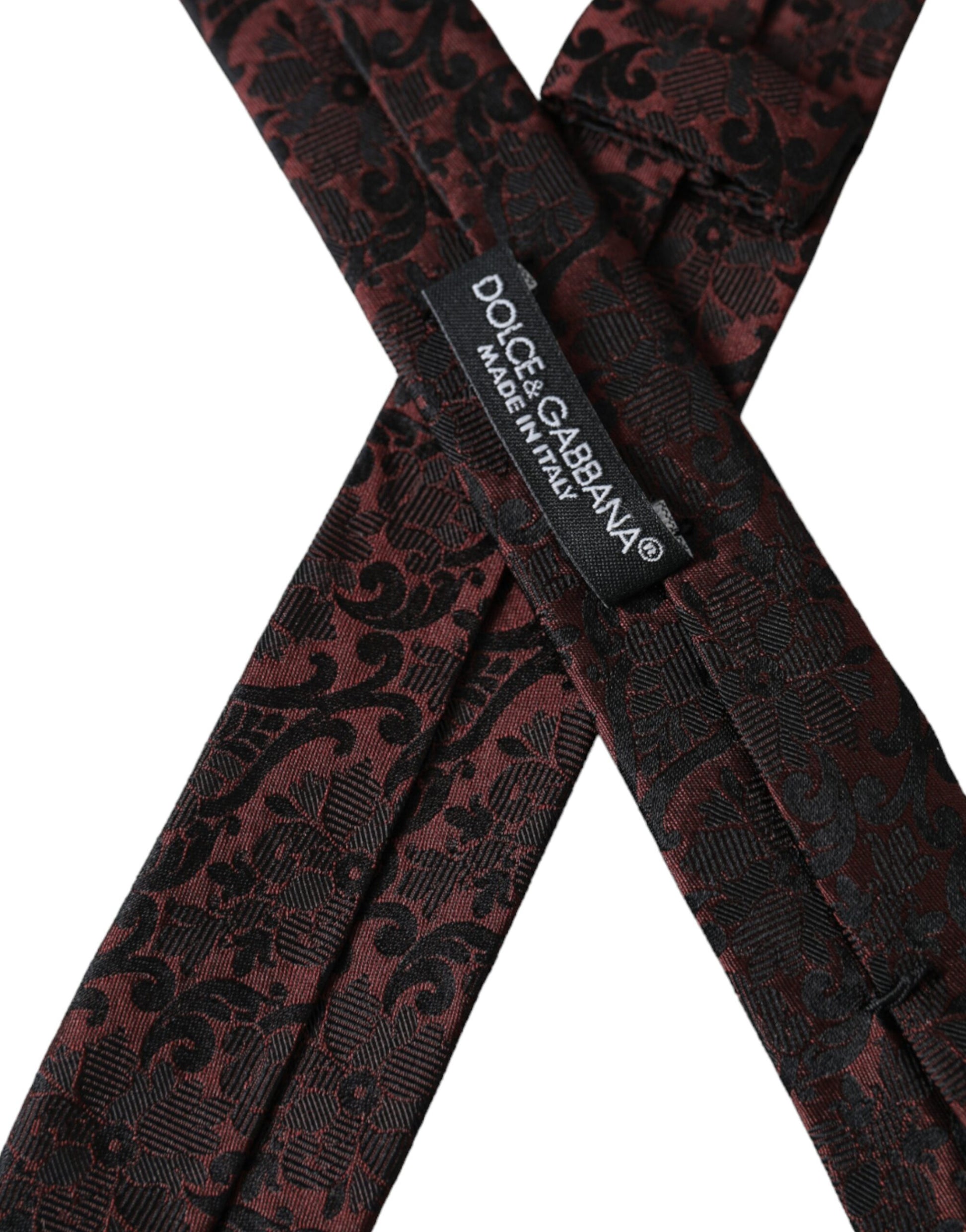 Dolce & Gabbana Maroon Floral Fantasy Silk Adjustable Men Tie Curated Luxury Accessories by Orvyn