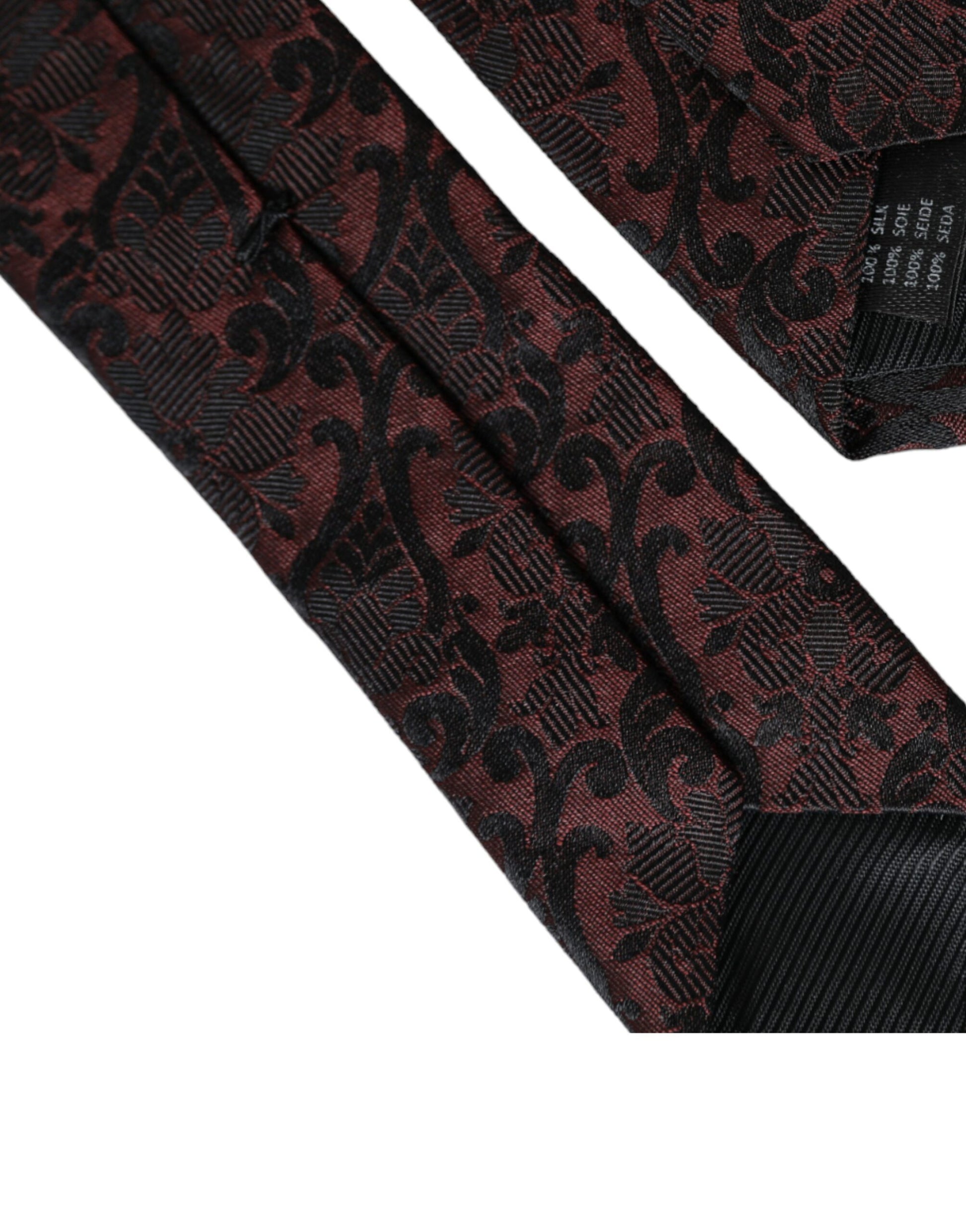 Dolce & Gabbana Maroon Floral Fantasy Silk Adjustable Men Tie Curated Luxury Accessories by Orvyn