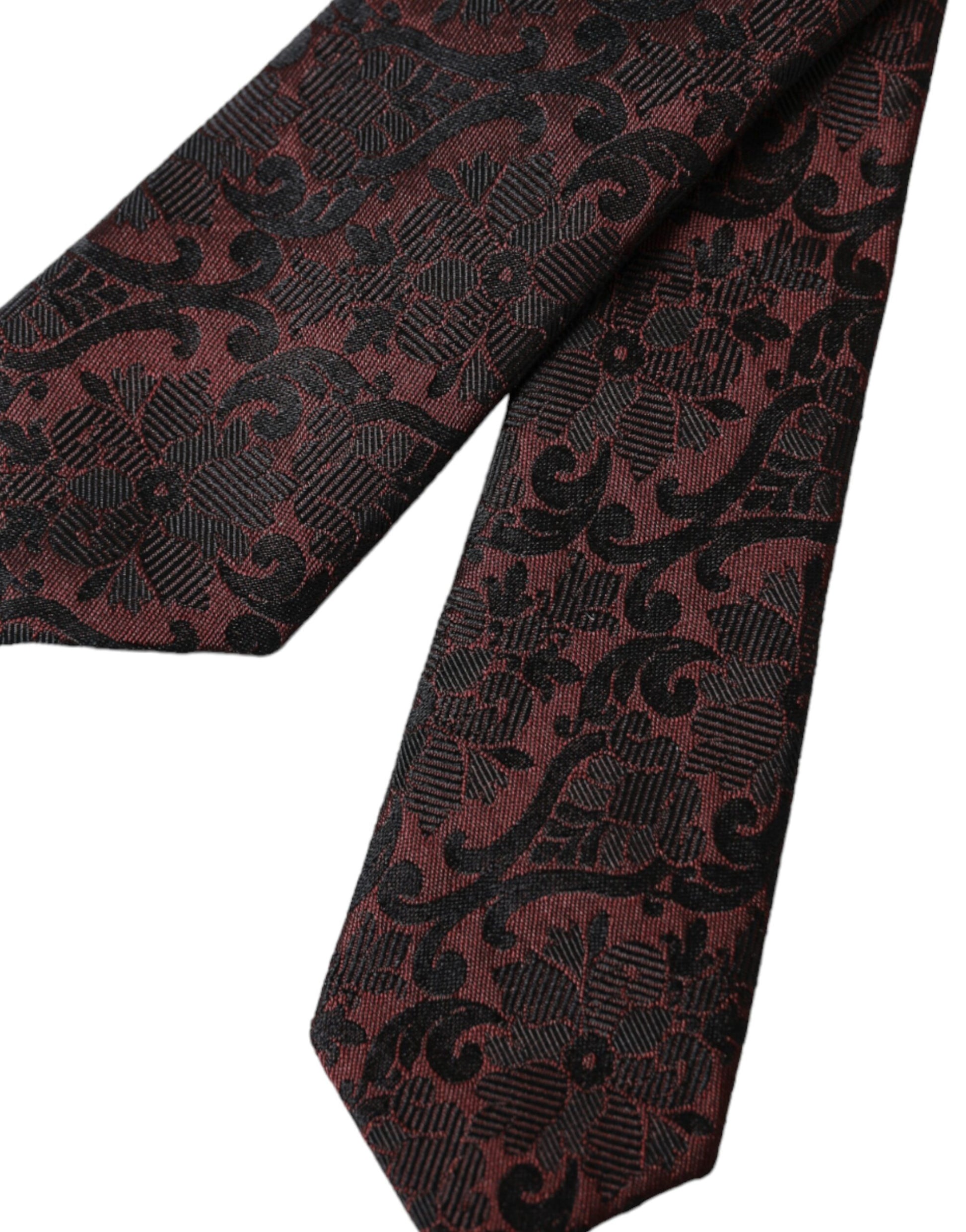 Dolce & Gabbana Maroon Floral Fantasy Silk Adjustable Men Tie Curated Luxury Accessories by Orvyn