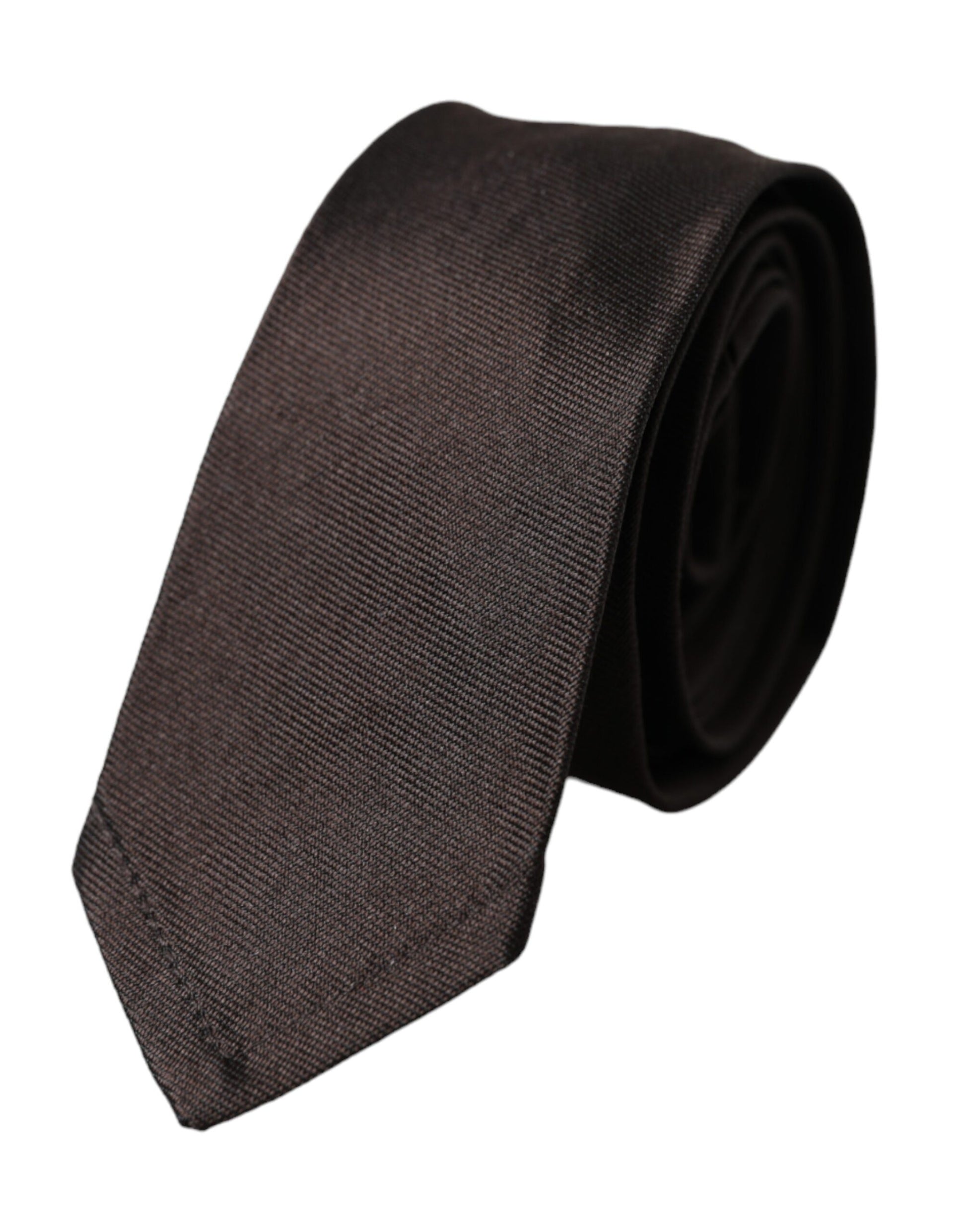 Dolce & Gabbana Brown Solid 100% Silk Adjustable Tie Curated Luxury Accessories by Orvyn