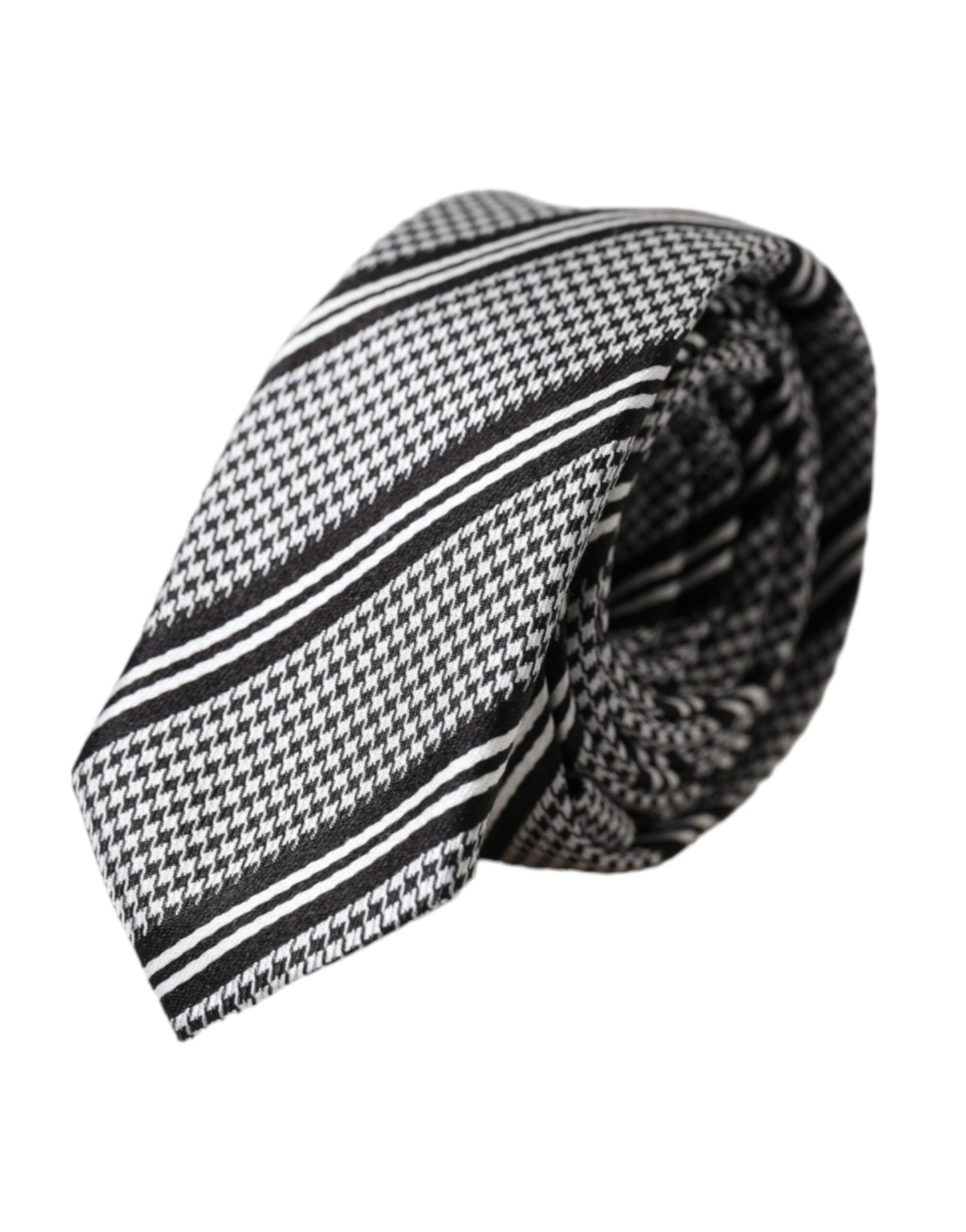 Dolce & Gabbana Black White Stripes Silk Adjustable Tie Curated Luxury Accessories by Orvyn