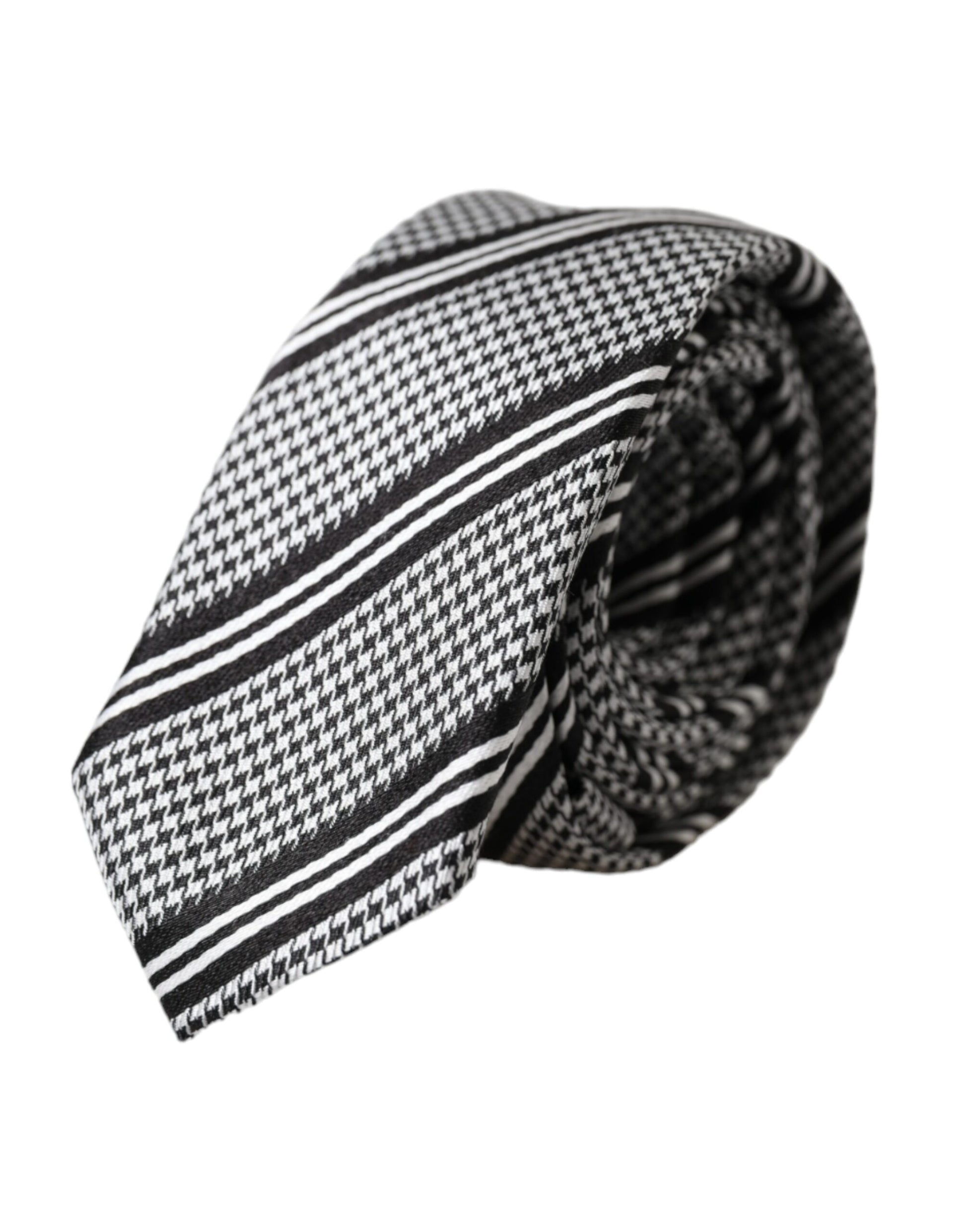 Dolce & Gabbana Black White Stripes Silk Adjustable Tie Curated Luxury Accessories by Orvyn