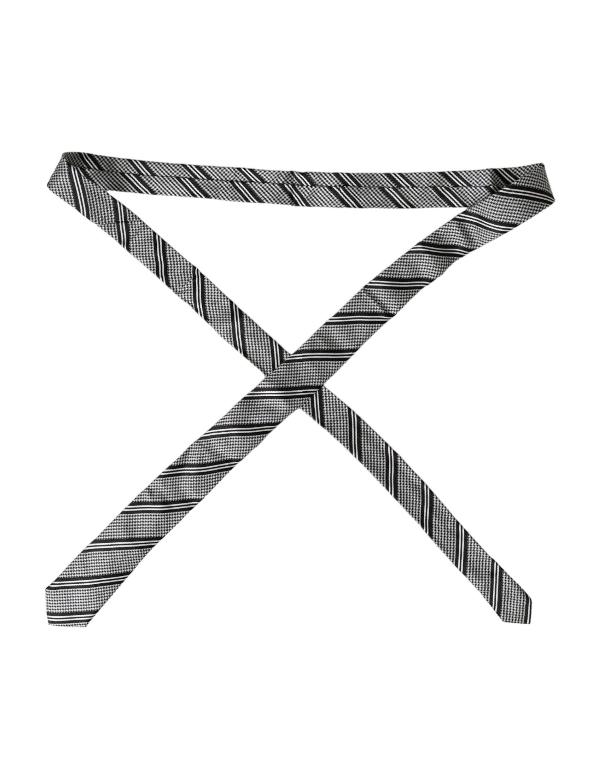 Dolce & Gabbana Black White Stripes Silk Adjustable Tie Curated Luxury Accessories by Orvyn