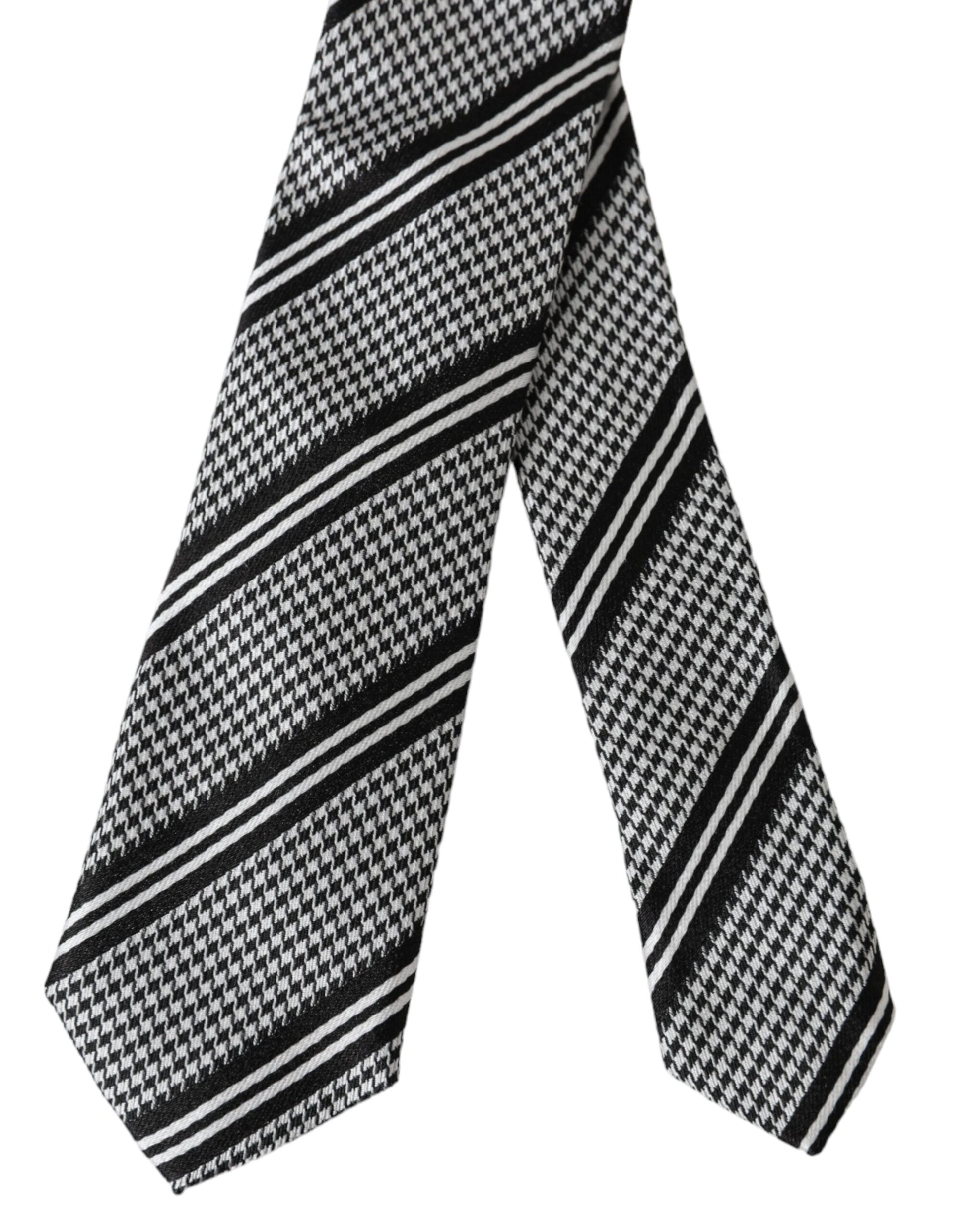 Dolce & Gabbana Black White Stripes Silk Adjustable Tie Curated Luxury Accessories by Orvyn