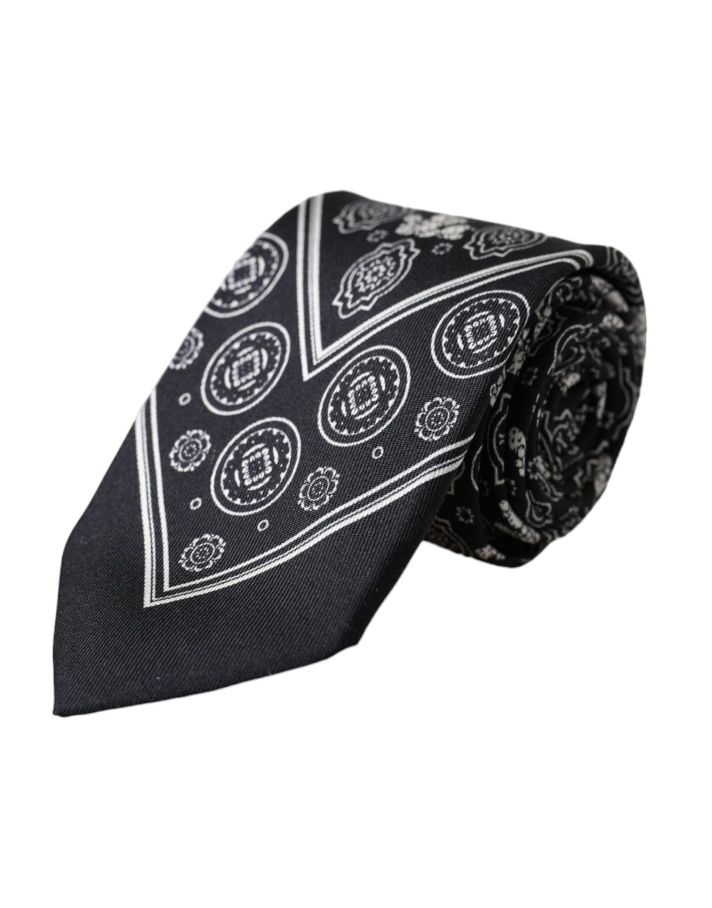 Dolce & Gabbana Black Patterned 100%Silk Adjustable Tie Curated Luxury Accessories by Orvyn