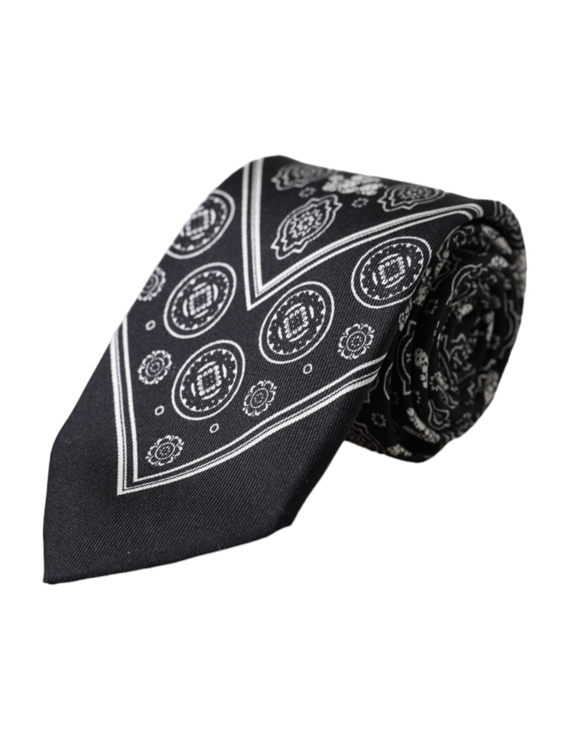 Dolce & Gabbana Black Patterned 100%Silk Adjustable Tie Curated Luxury Accessories by Orvyn