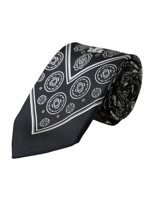 Dolce & Gabbana Black Patterned 100%Silk Adjustable Tie Curated Luxury Accessories by Orvyn