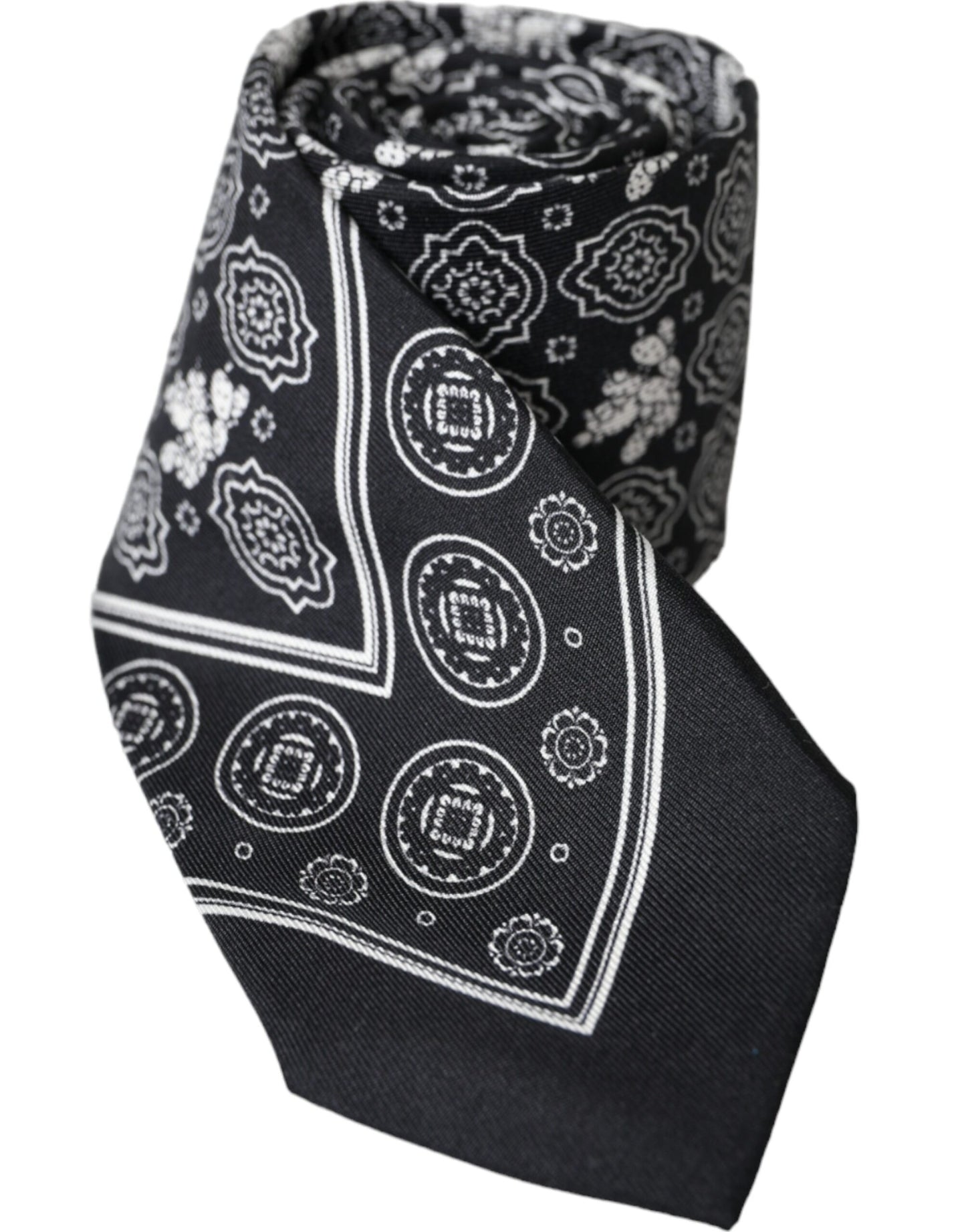 Dolce & Gabbana Black Patterned 100%Silk Adjustable Tie Curated Luxury Accessories by Orvyn