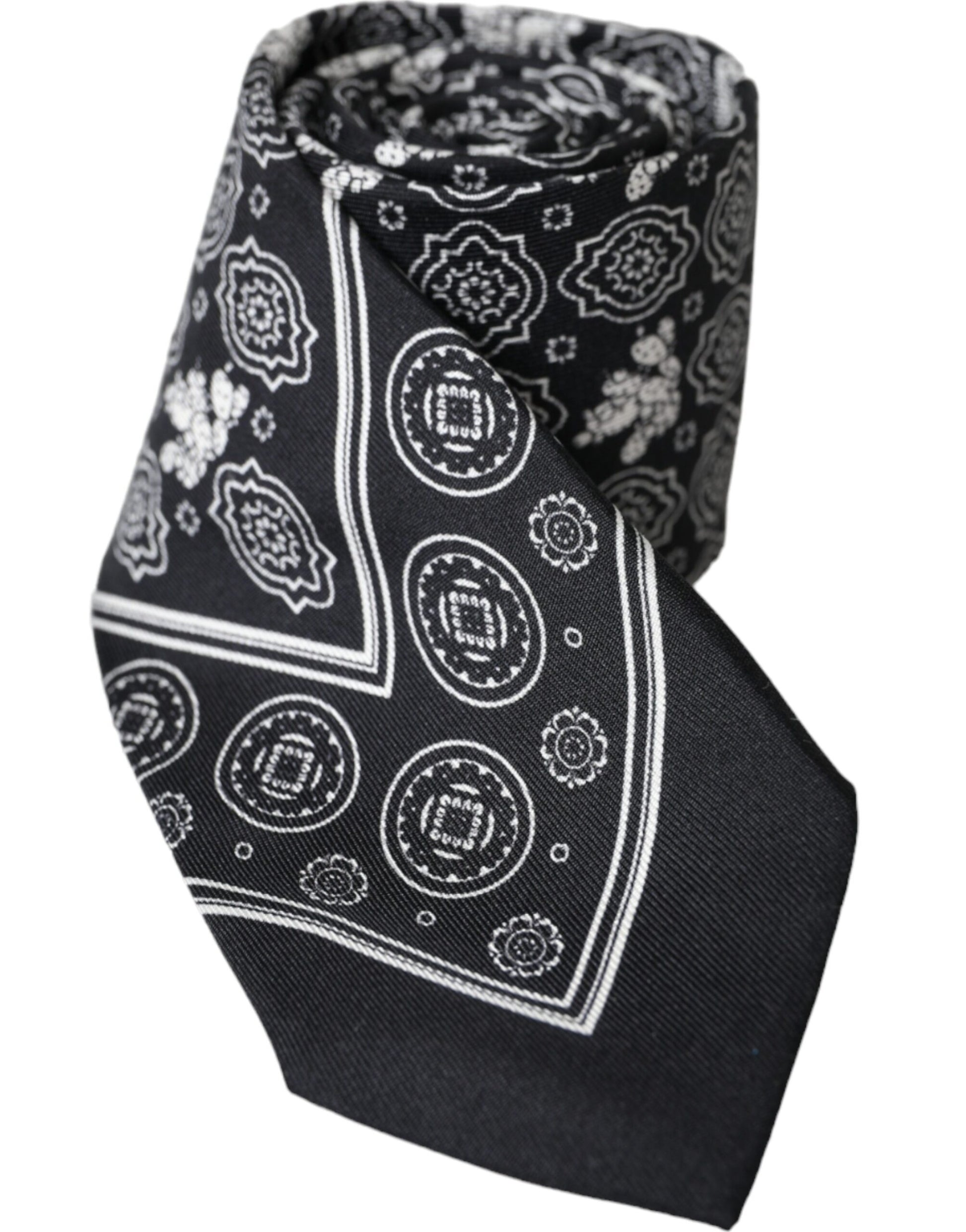 Dolce & Gabbana Black Patterned 100%Silk Adjustable Tie Curated Luxury Accessories by Orvyn