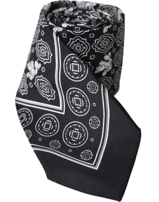 Dolce & Gabbana Black Patterned 100%Silk Adjustable Tie Curated Luxury Accessories by Orvyn