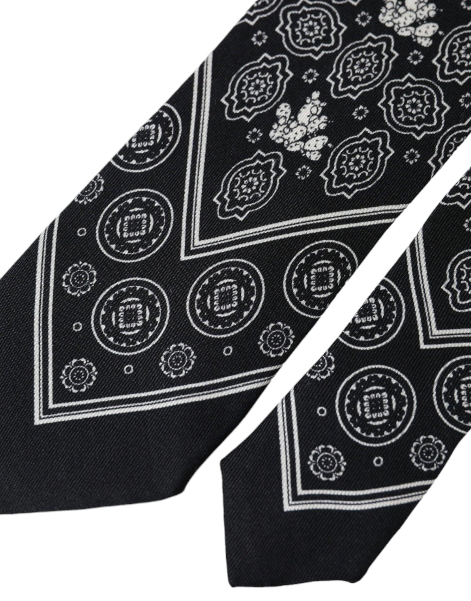 Dolce & Gabbana Black Patterned 100%Silk Adjustable Tie Curated Luxury Accessories by Orvyn