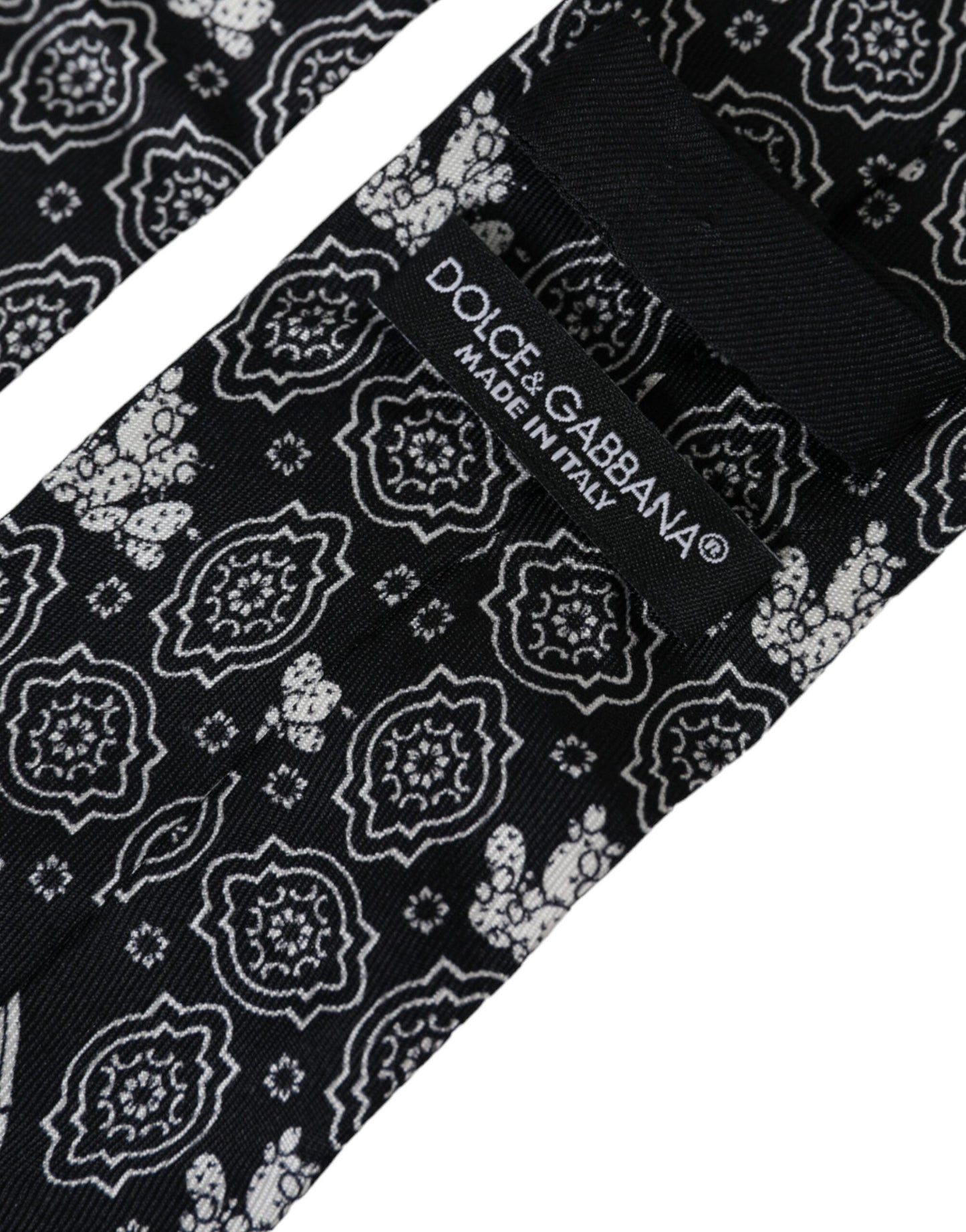 Dolce & Gabbana Black Patterned 100%Silk Adjustable Tie Curated Luxury Accessories by Orvyn