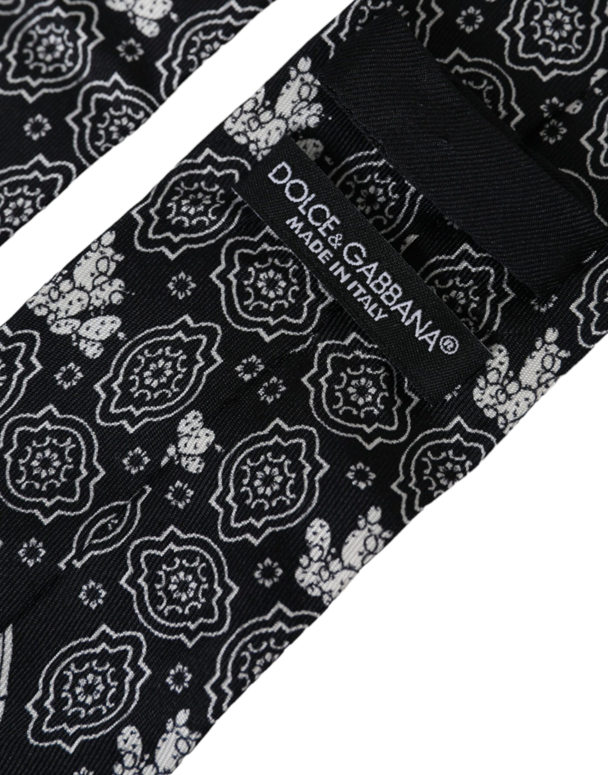 Dolce & Gabbana Black Patterned 100%Silk Adjustable Tie Curated Luxury Accessories by Orvyn