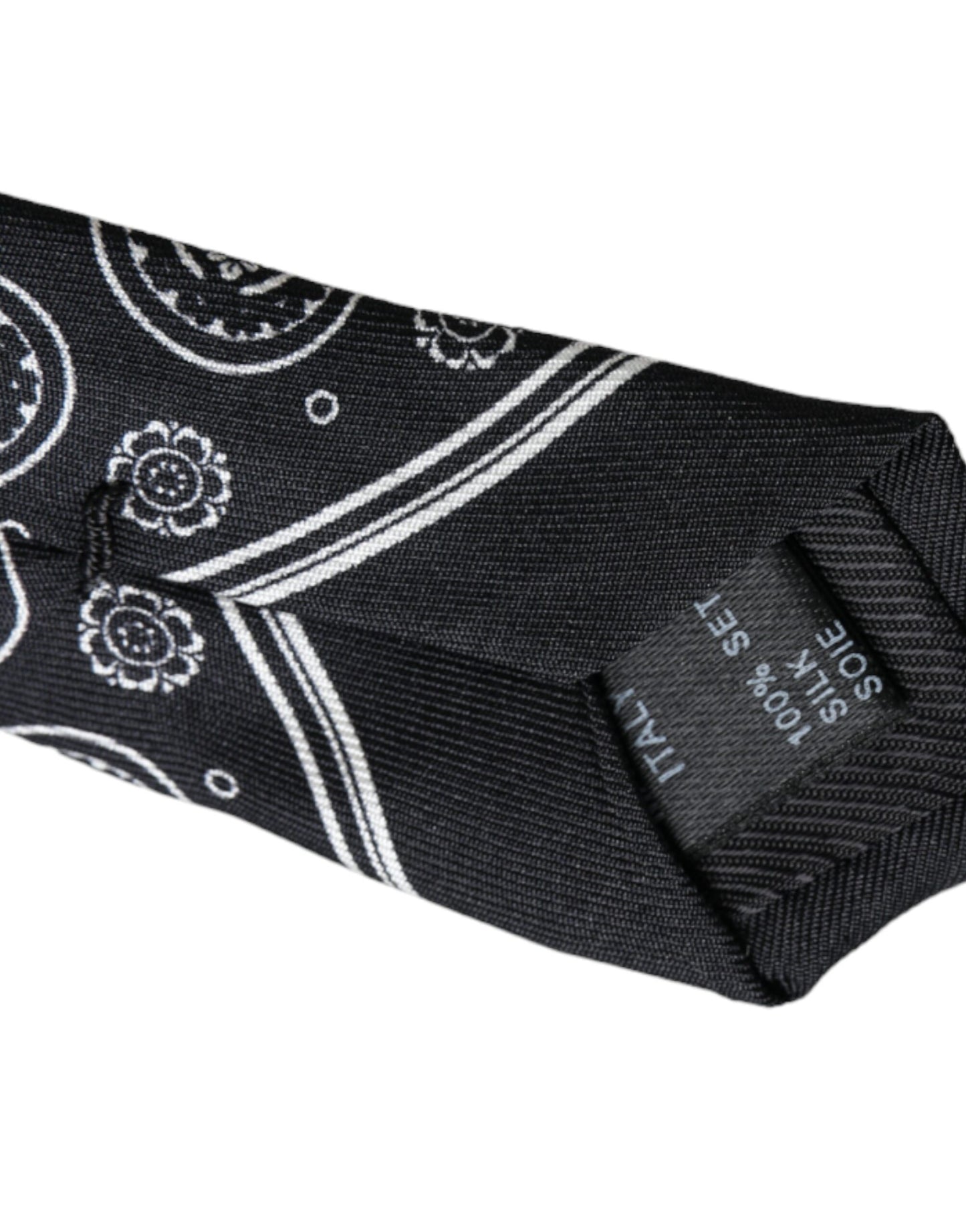 Dolce & Gabbana Black Patterned 100%Silk Adjustable Tie Curated Luxury Accessories by Orvyn