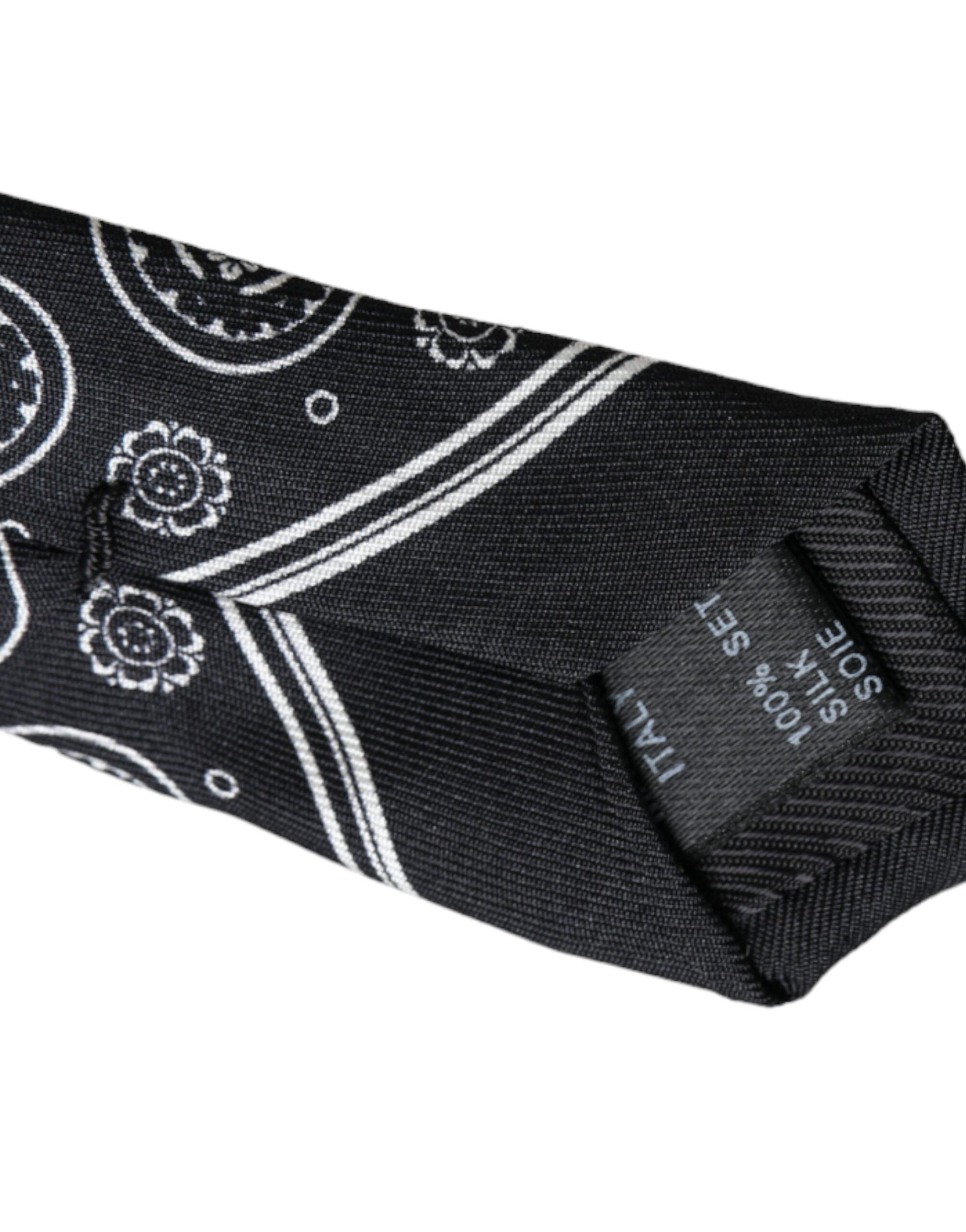 Dolce & Gabbana Black Patterned 100%Silk Adjustable Tie Curated Luxury Accessories by Orvyn