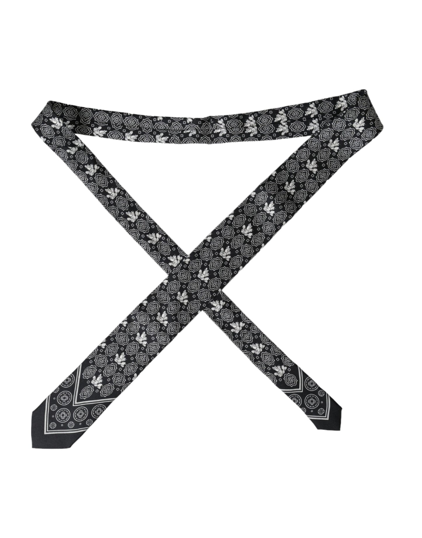 Dolce & Gabbana Black Patterned 100%Silk Adjustable Tie Curated Luxury Accessories by Orvyn