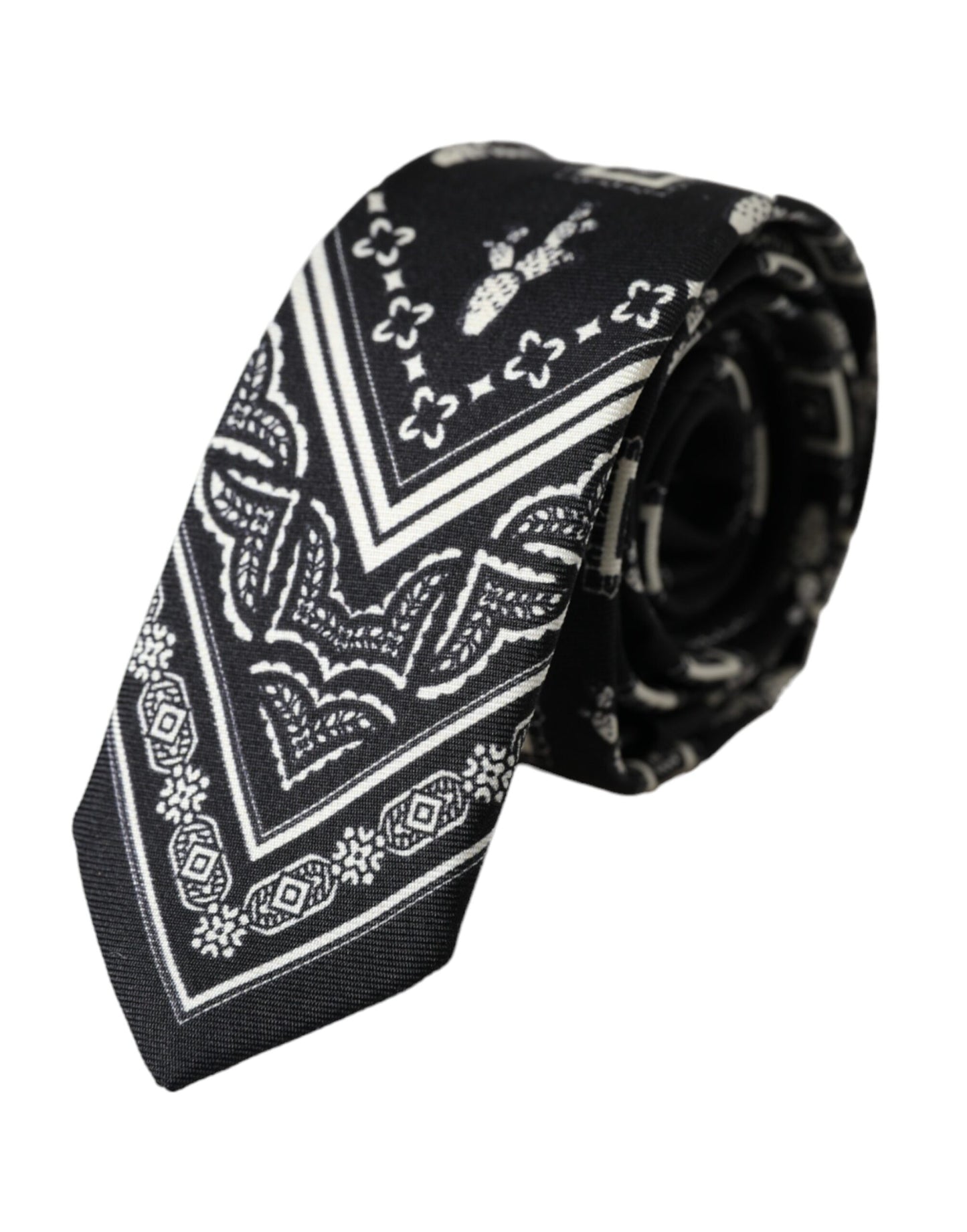 Dolce & Gabbana Black Patterned 100%Silk Adjustable Tie Curated Luxury Accessories by Orvyn