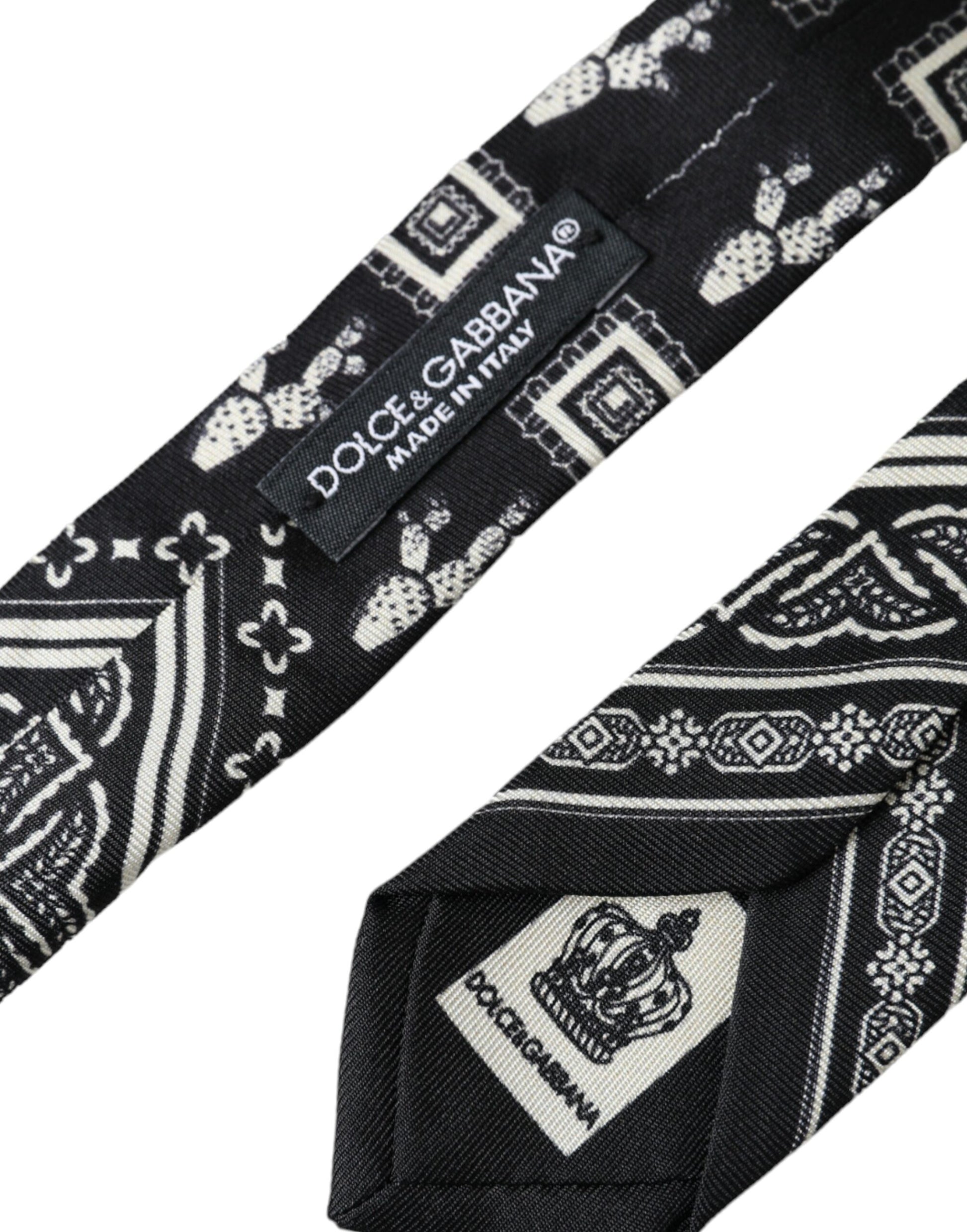 Dolce & Gabbana Black Patterned 100%Silk Adjustable Tie Curated Luxury Accessories by Orvyn