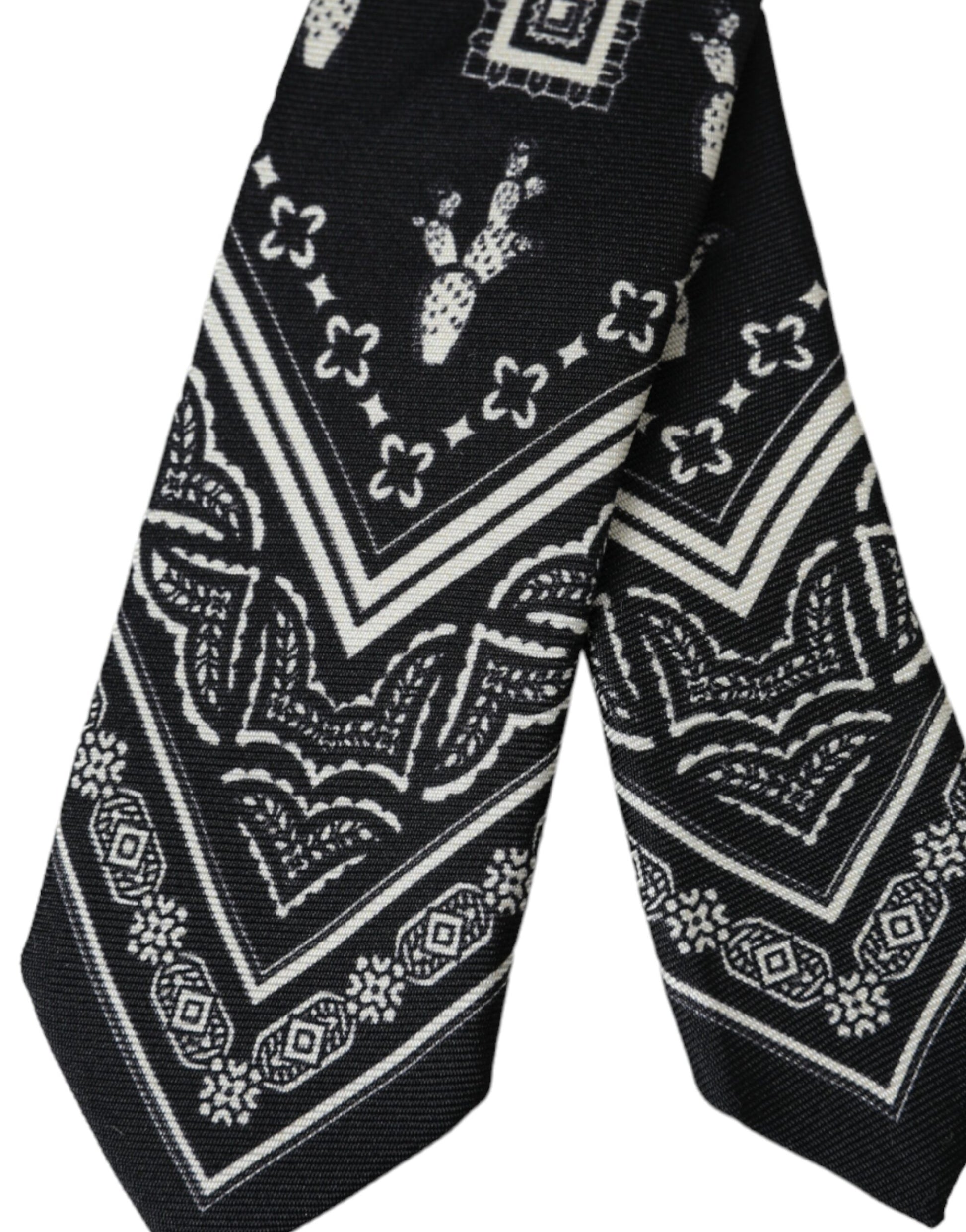 Dolce & Gabbana Black Patterned 100%Silk Adjustable Tie Curated Luxury Accessories by Orvyn