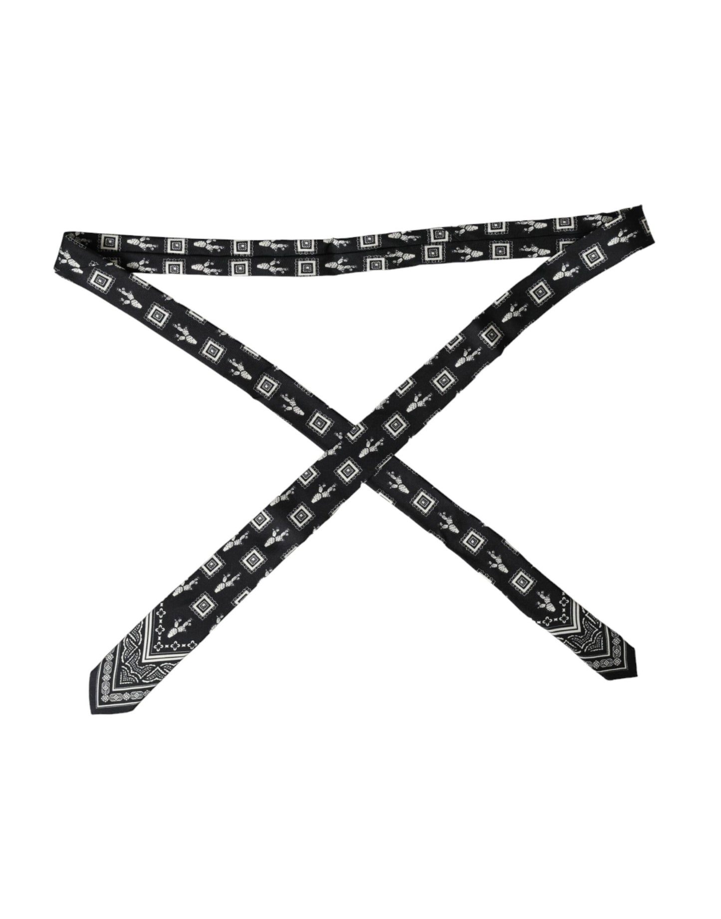 Dolce & Gabbana Black Patterned 100%Silk Adjustable Tie Curated Luxury Accessories by Orvyn