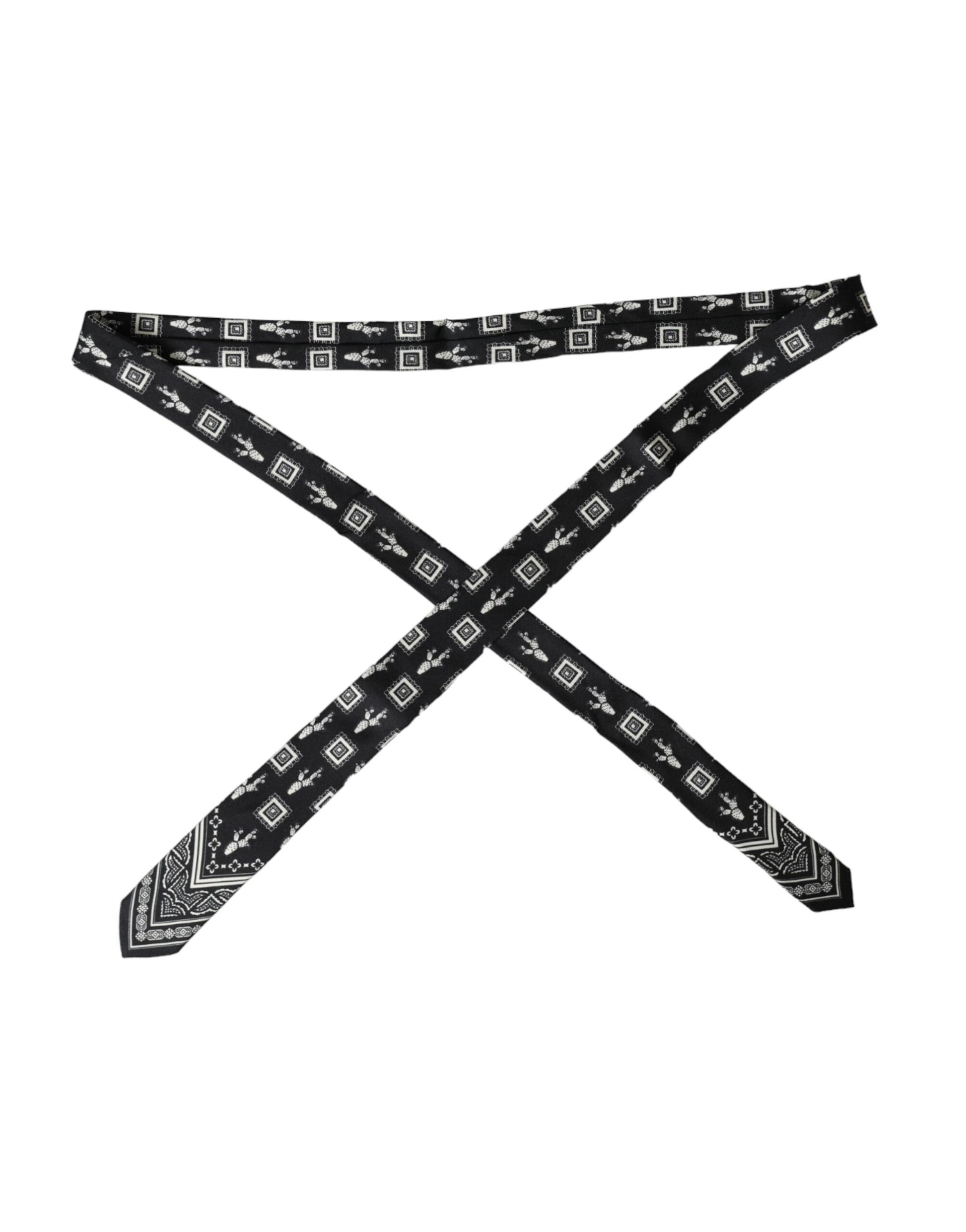Dolce & Gabbana Black Patterned 100%Silk Adjustable Tie Curated Luxury Accessories by Orvyn