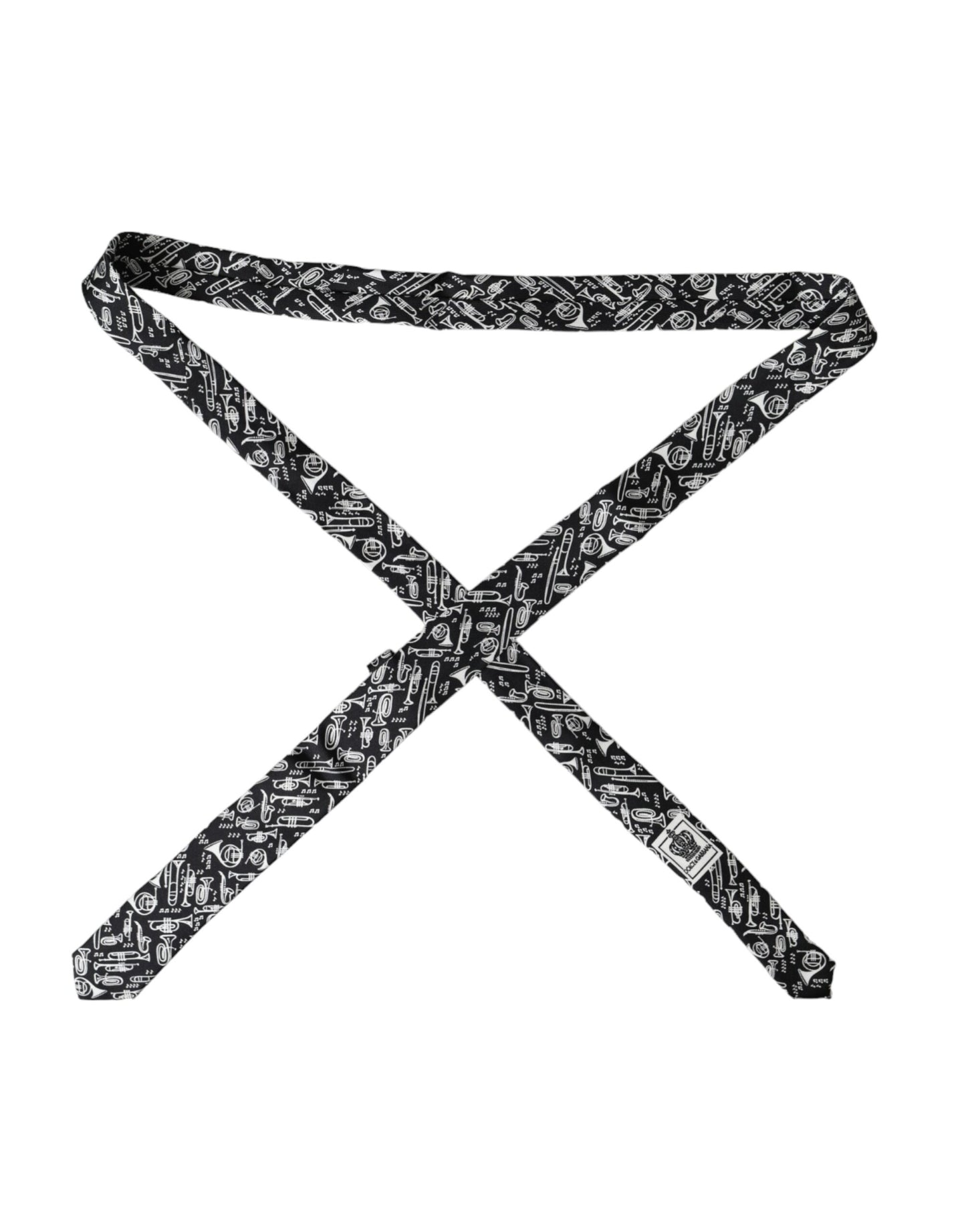 Dolce & Gabbana Black Trumpet Print Silk Adjustable Tie Curated Luxury Accessories by Orvyn