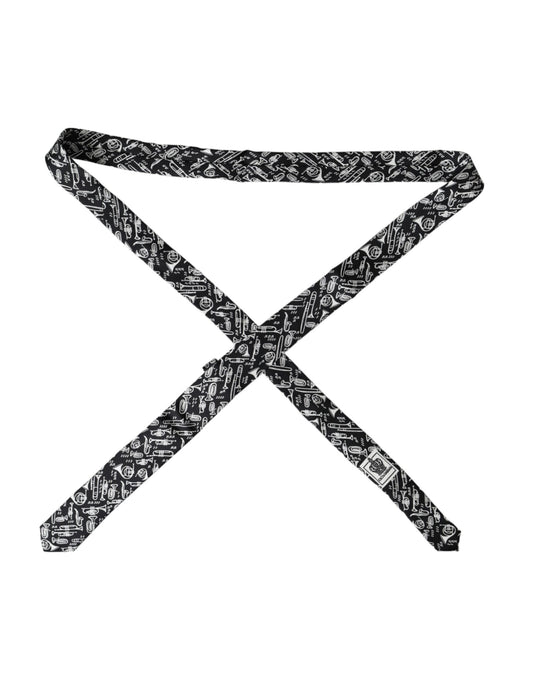 Dolce & Gabbana Black Trumpet Print Silk Adjustable Tie Curated Luxury Accessories by Orvyn