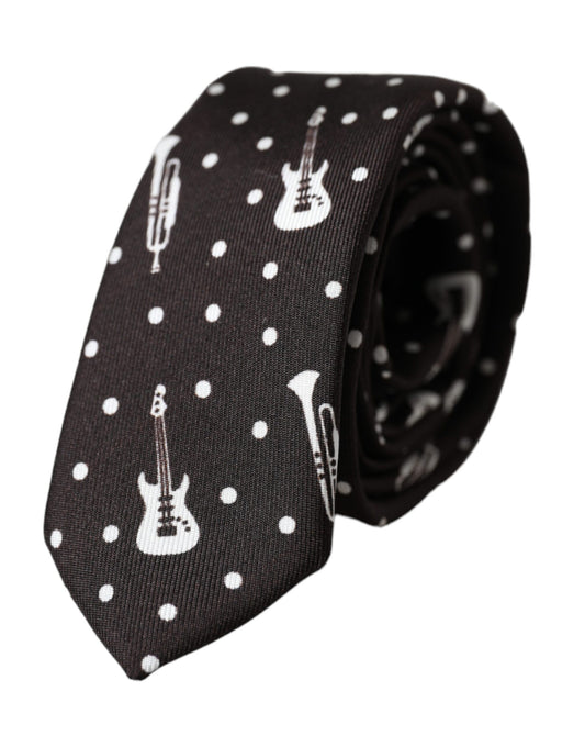 Dolce & Gabbana Black Guitar Print Silk Adjustable Tie schwarz