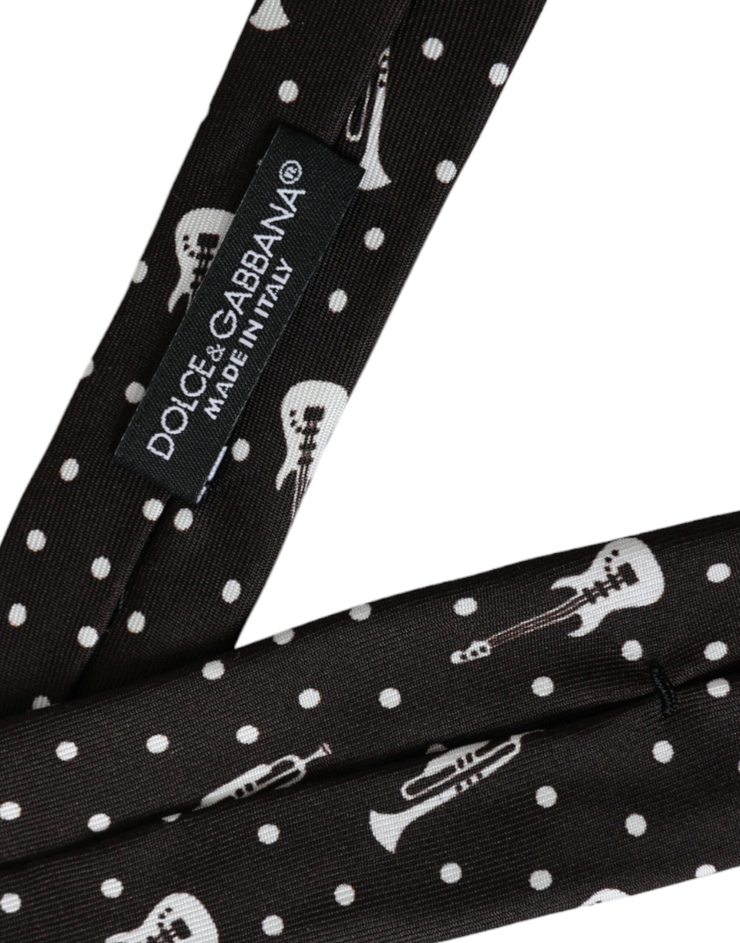 Dolce & Gabbana Black Guitar Print Silk Adjustable Tie schwarz